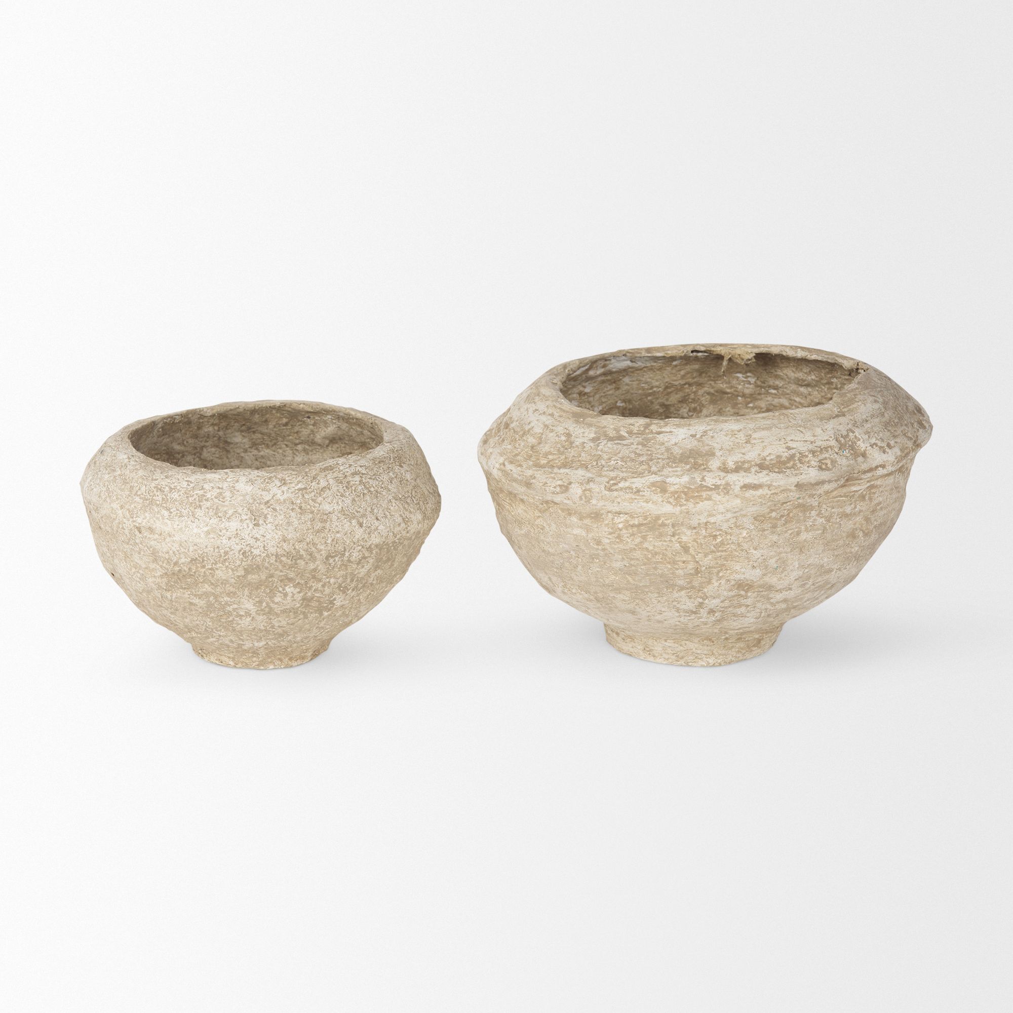 Mercana Sonu Paper Mache Half-Pot Bowls (Set of 2) - Beige