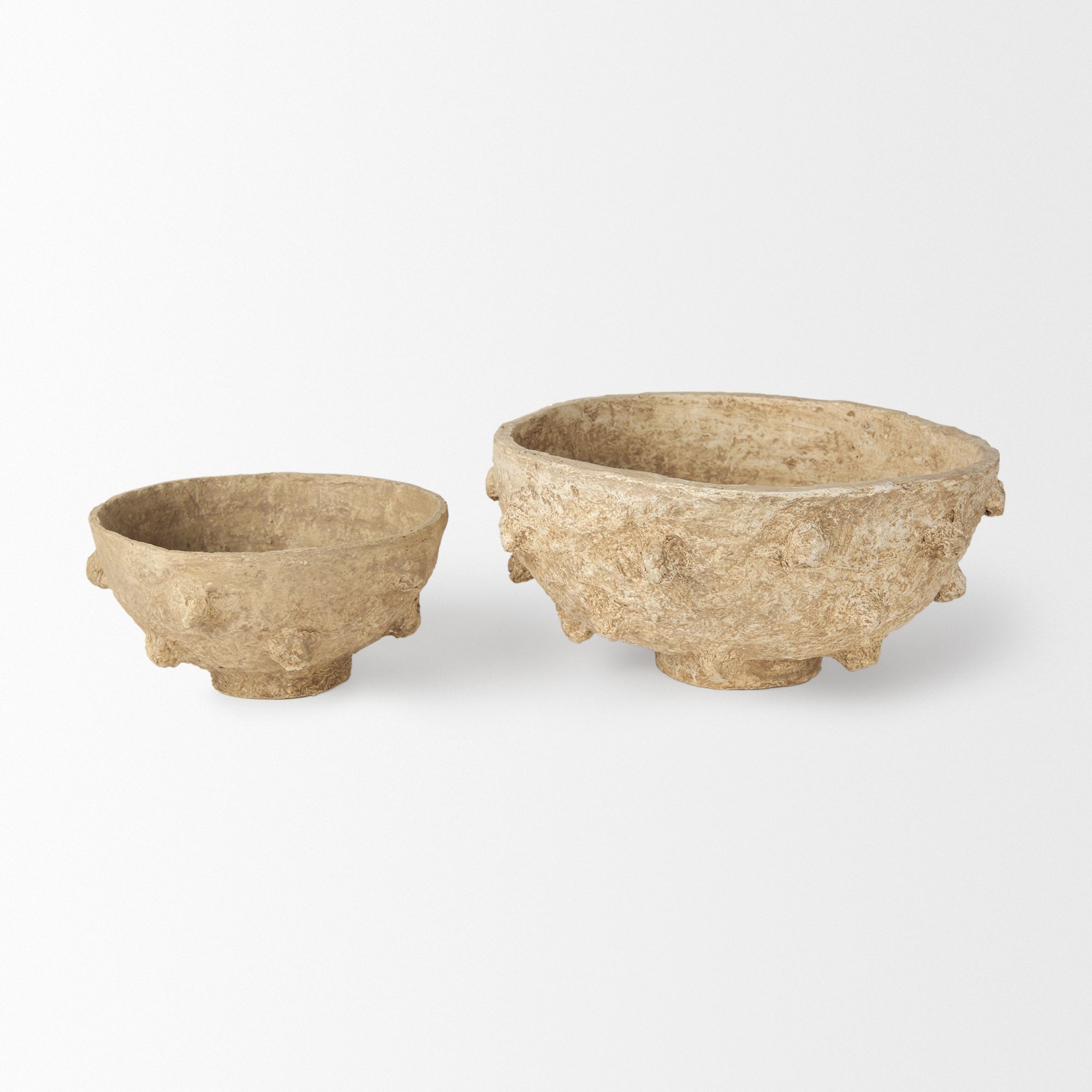 Mercana - Sonam Beige Paper Mache Spiked Bowls (Set of 2)