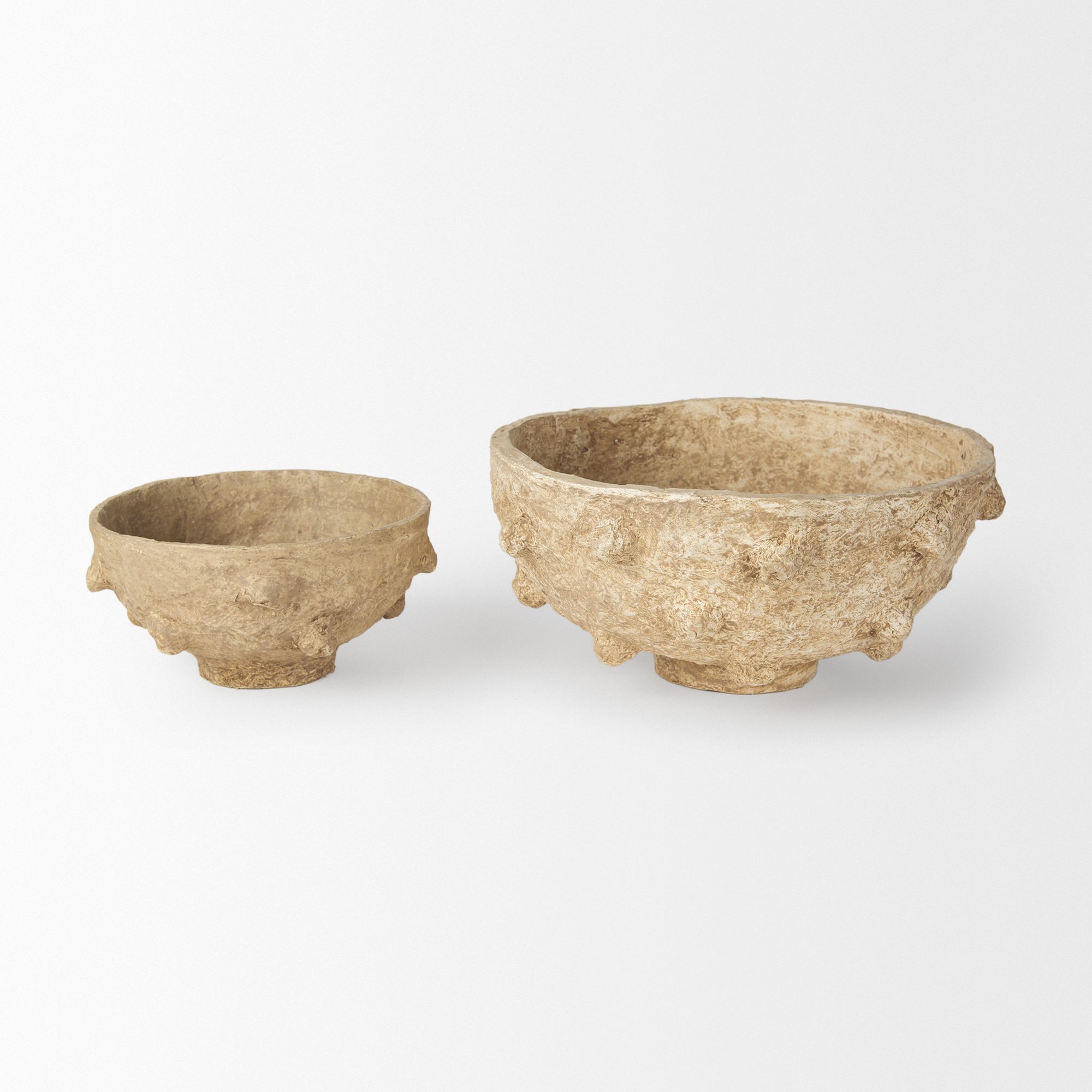 Mercana - Sonam Beige Paper Mache Spiked Bowls (Set of 2)