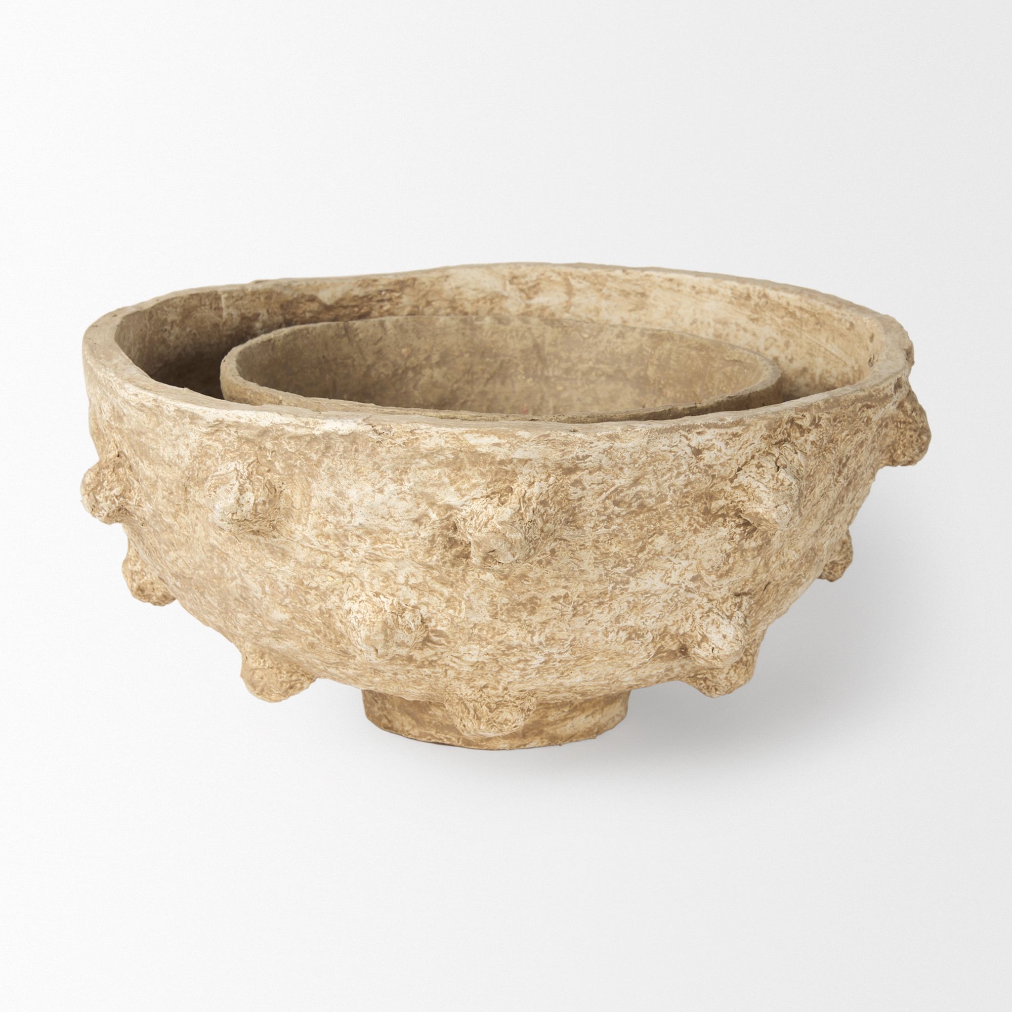 Mercana - Sonam Beige Paper Mache Spiked Bowls (Set of 2)