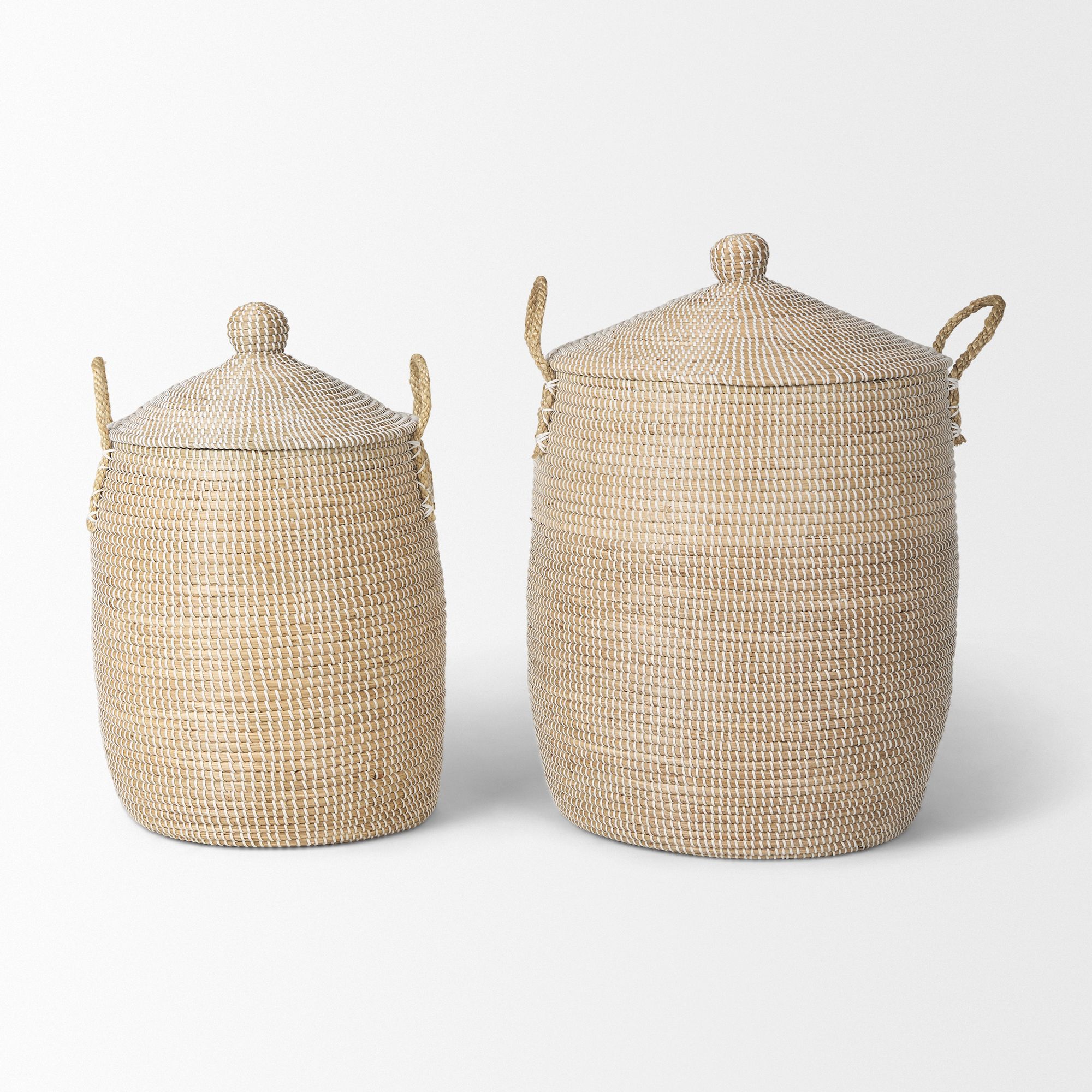 Mercana - Kairi Seagrass Floor Baskets/Lids and Handles (Set of 2)