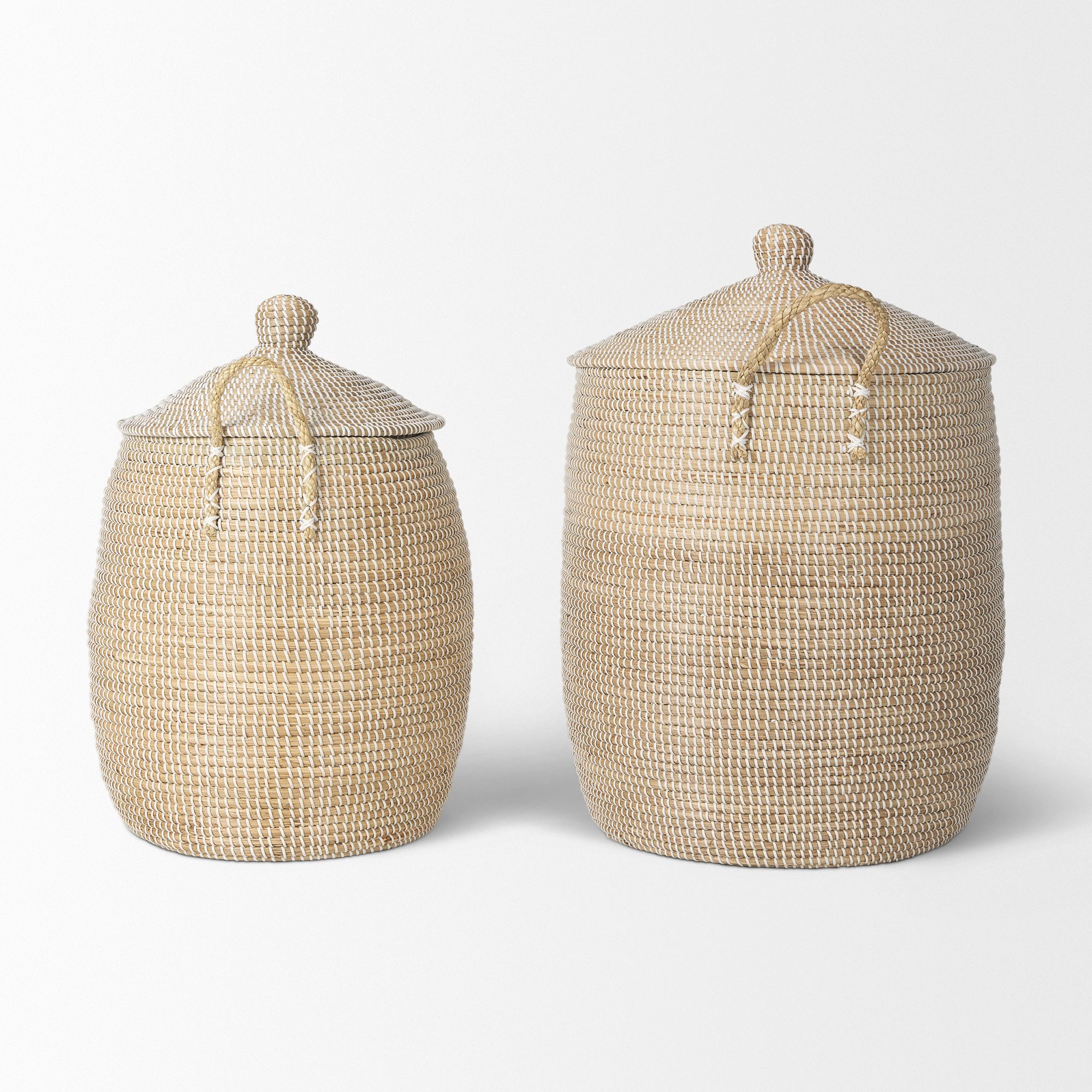 Mercana - Kairi Seagrass Floor Baskets/Lids and Handles (Set of 2)