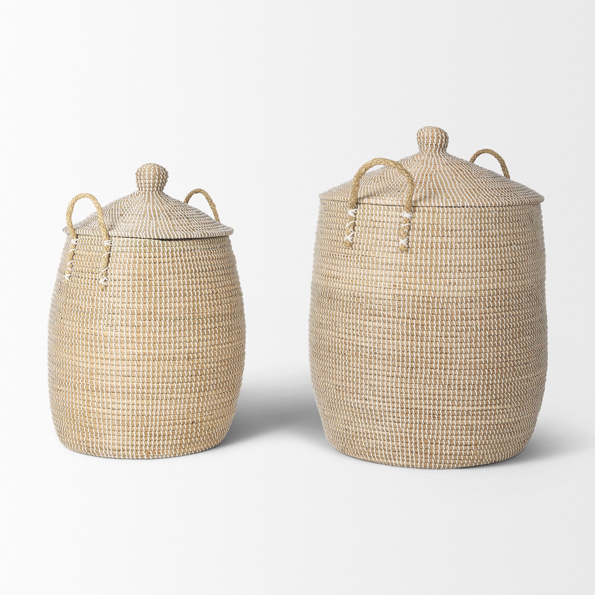 Mercana - Kairi Seagrass Floor Baskets/Lids and Handles (Set of 2)