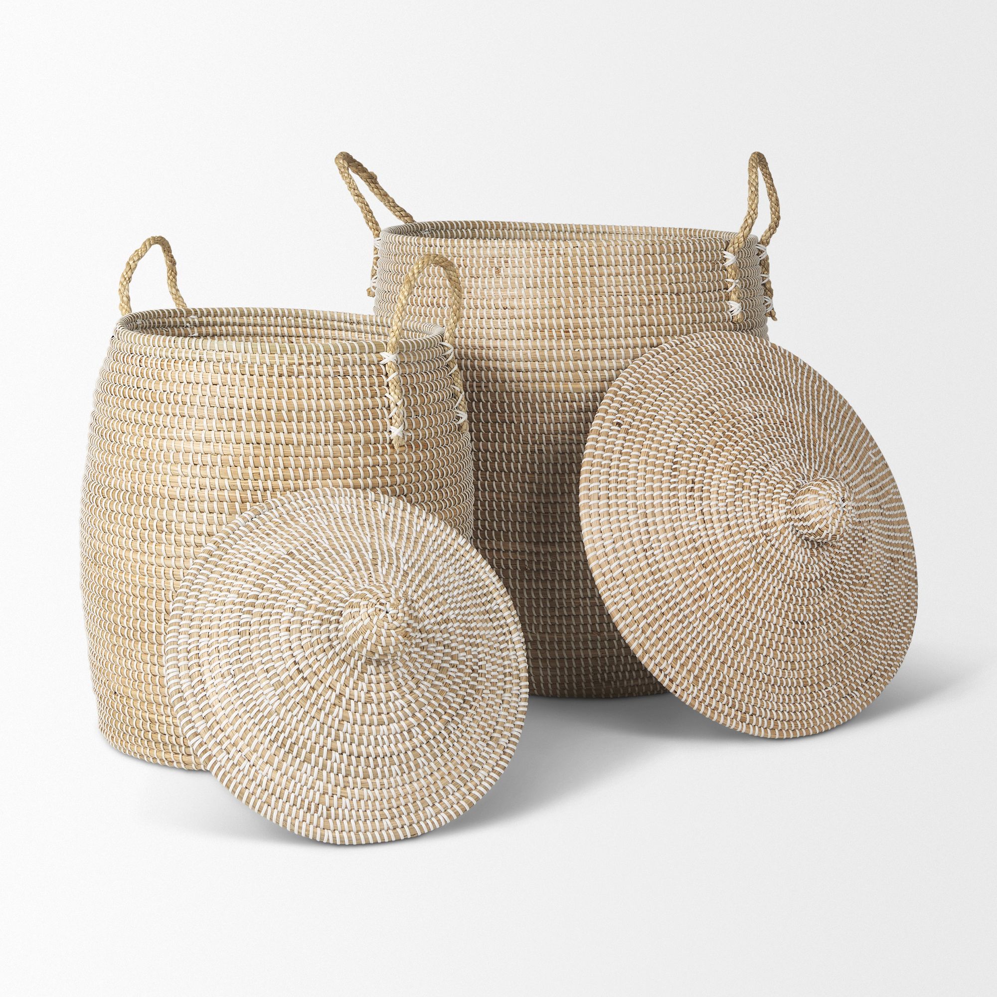 Mercana - Kairi Seagrass Floor Baskets/Lids and Handles (Set of 2)