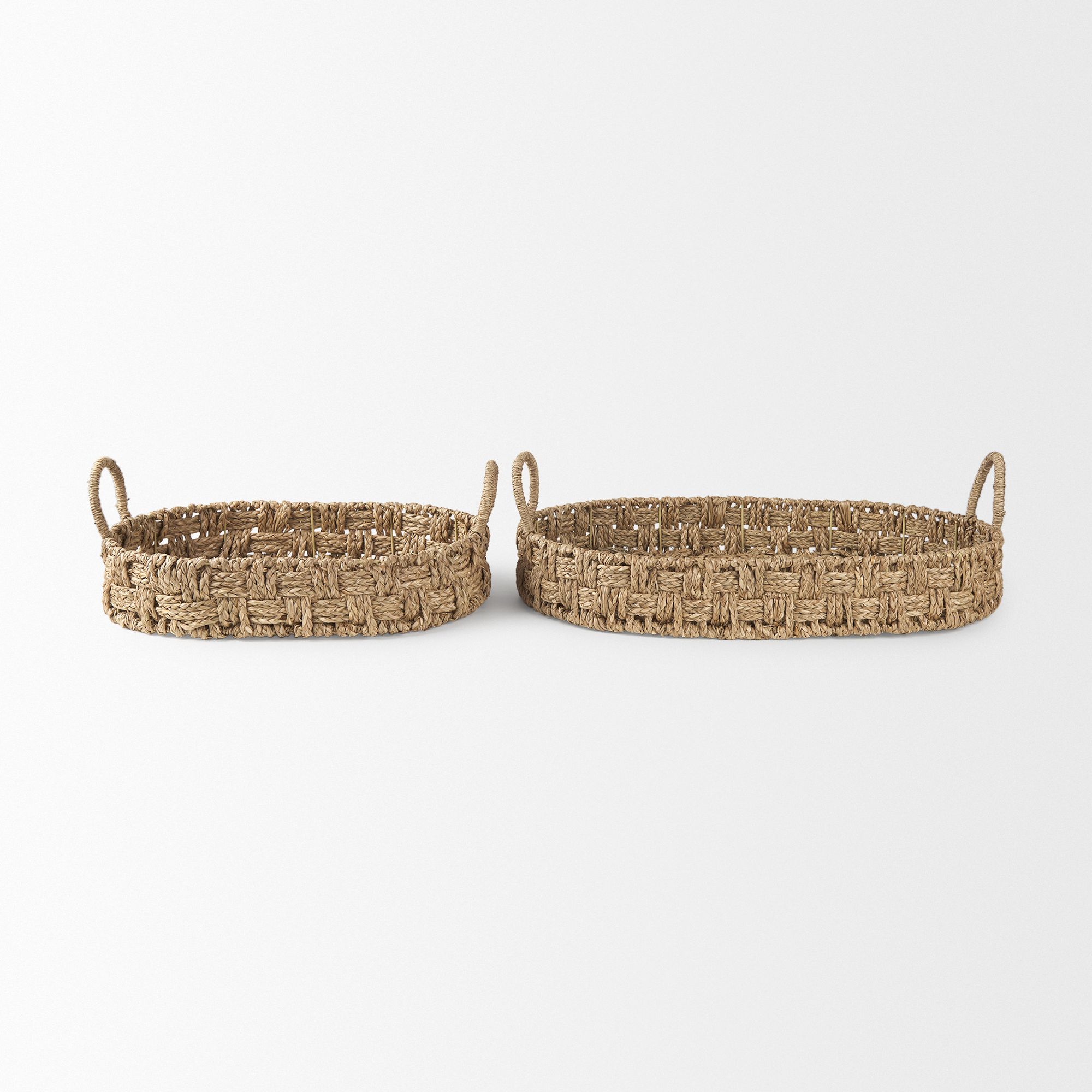 Mercana - Haini Large Basketweave Seagrass Trays with Loop Handles (Set of 2)