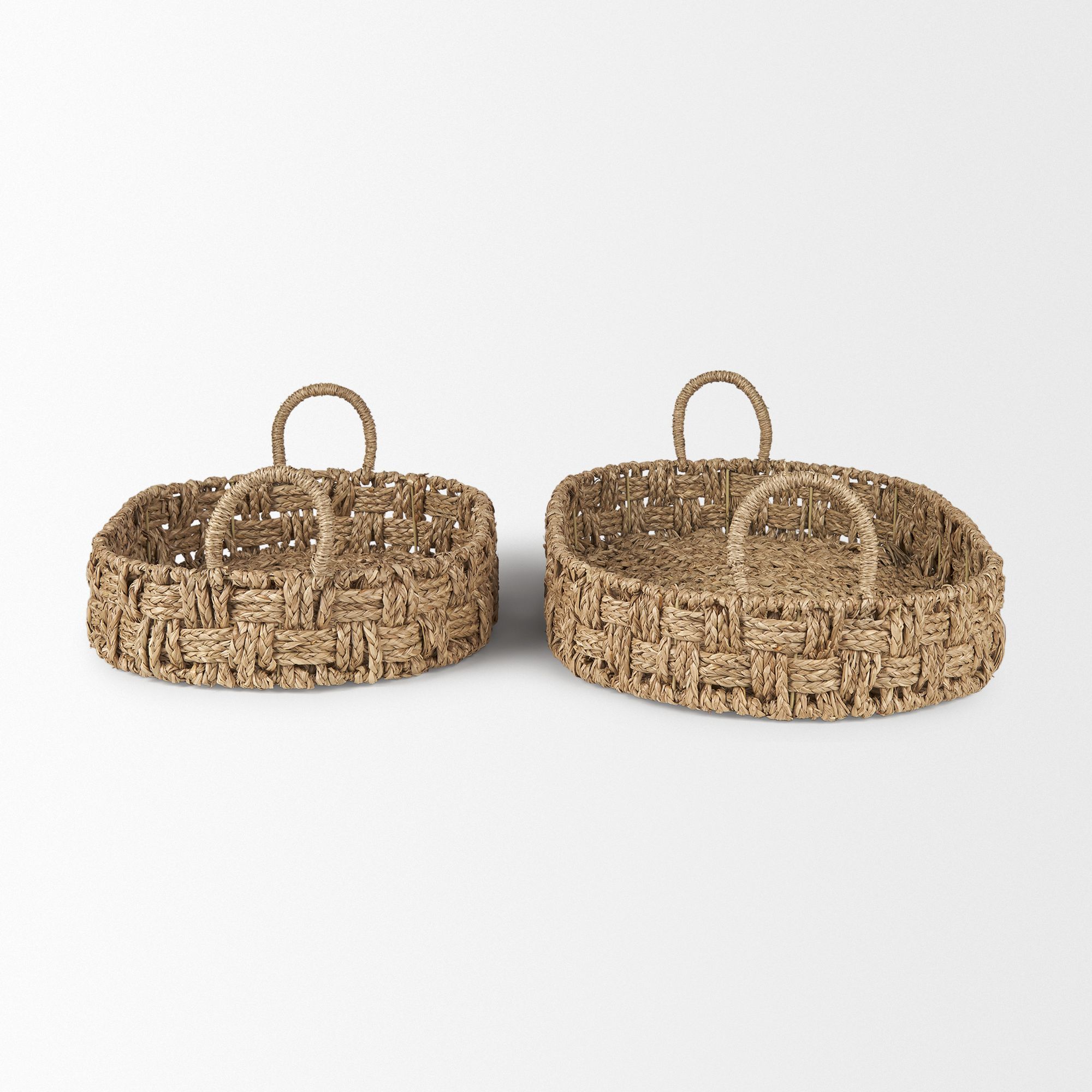 Mercana - Haini Large Basketweave Seagrass Trays with Loop Handles (Set of 2)