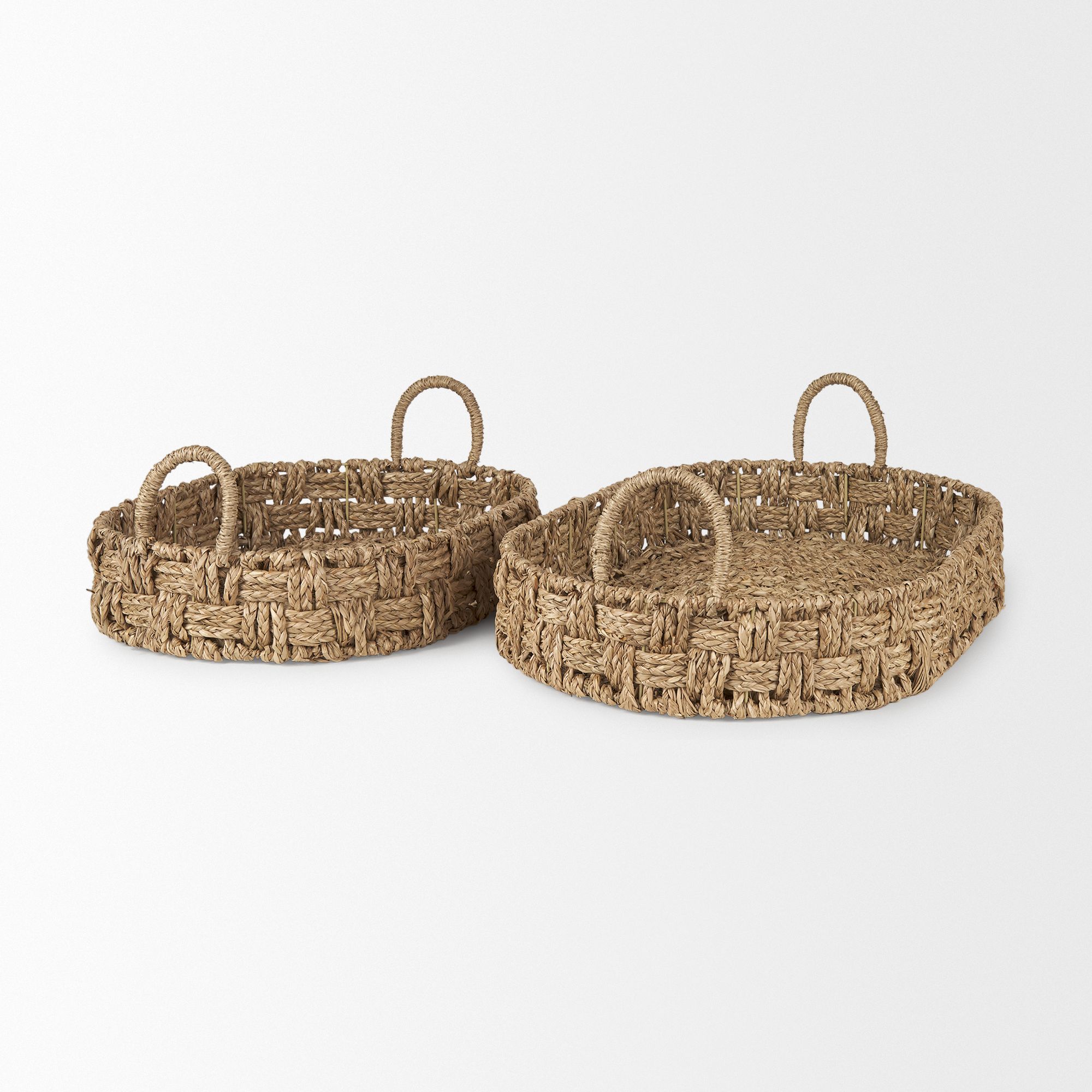 Mercana - Haini Large Basketweave Seagrass Trays with Loop Handles (Set of 2)