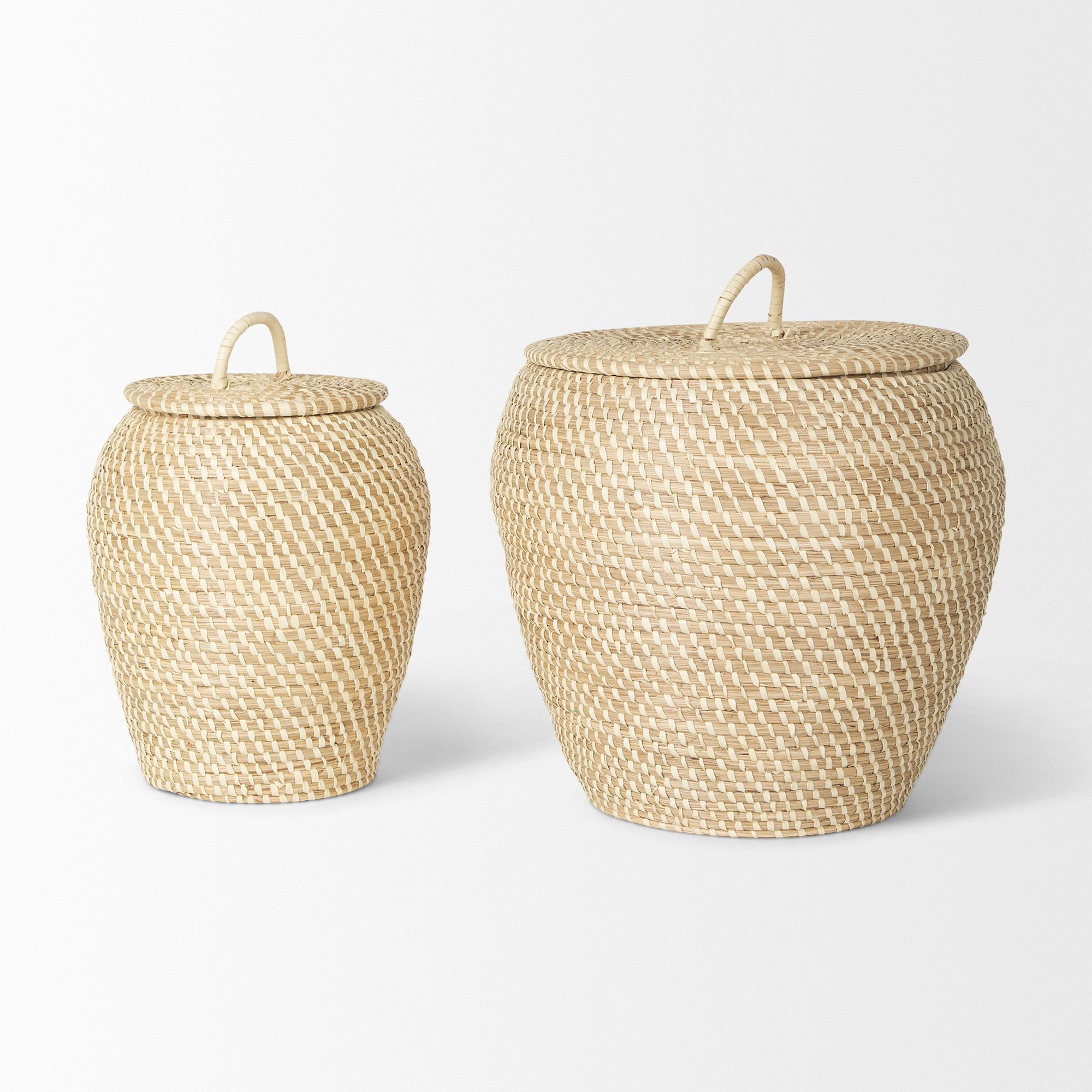 Mercana - Kalopa Seagrass Floor Baskets/Flat Handled Lid (Set of 2)