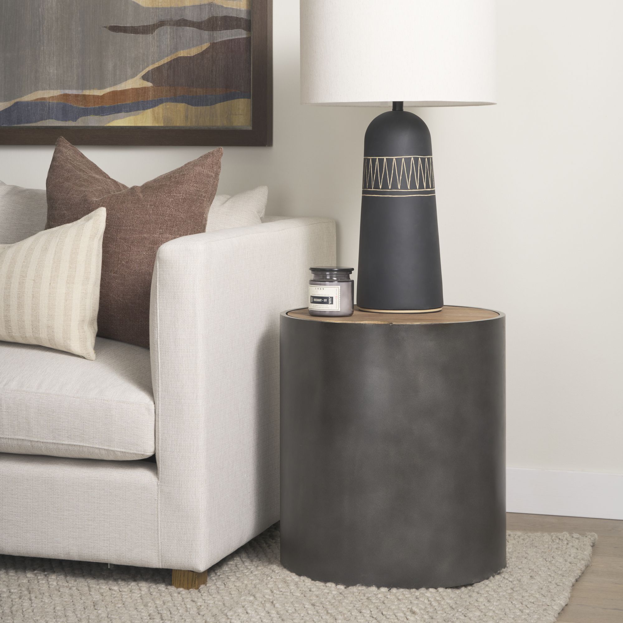 Mercana Eclipse End Table with Brown Wood Top - Gray