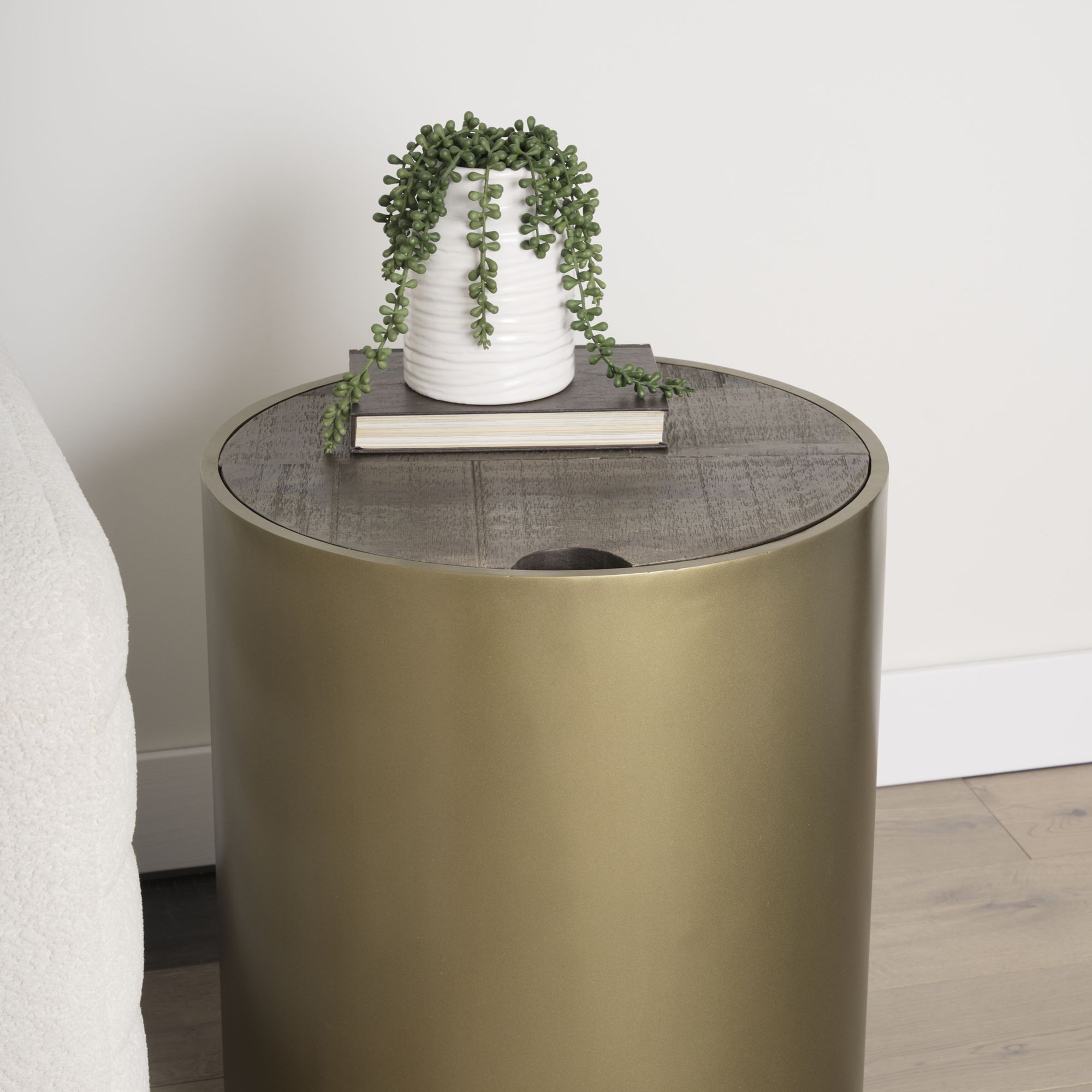 Mercana Eclipse End Table with Dark Brown Wood Top - Gold