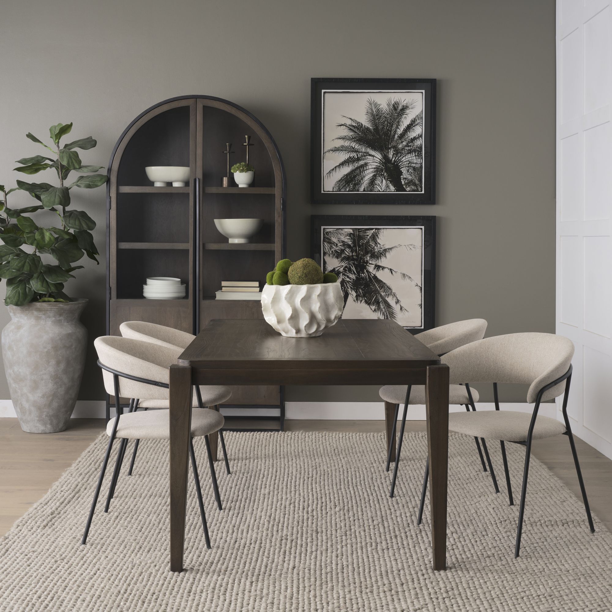 Mercana Carolyn Dining Chair with Oatmeal Fabric & Matte Black Metal - Oatmeal