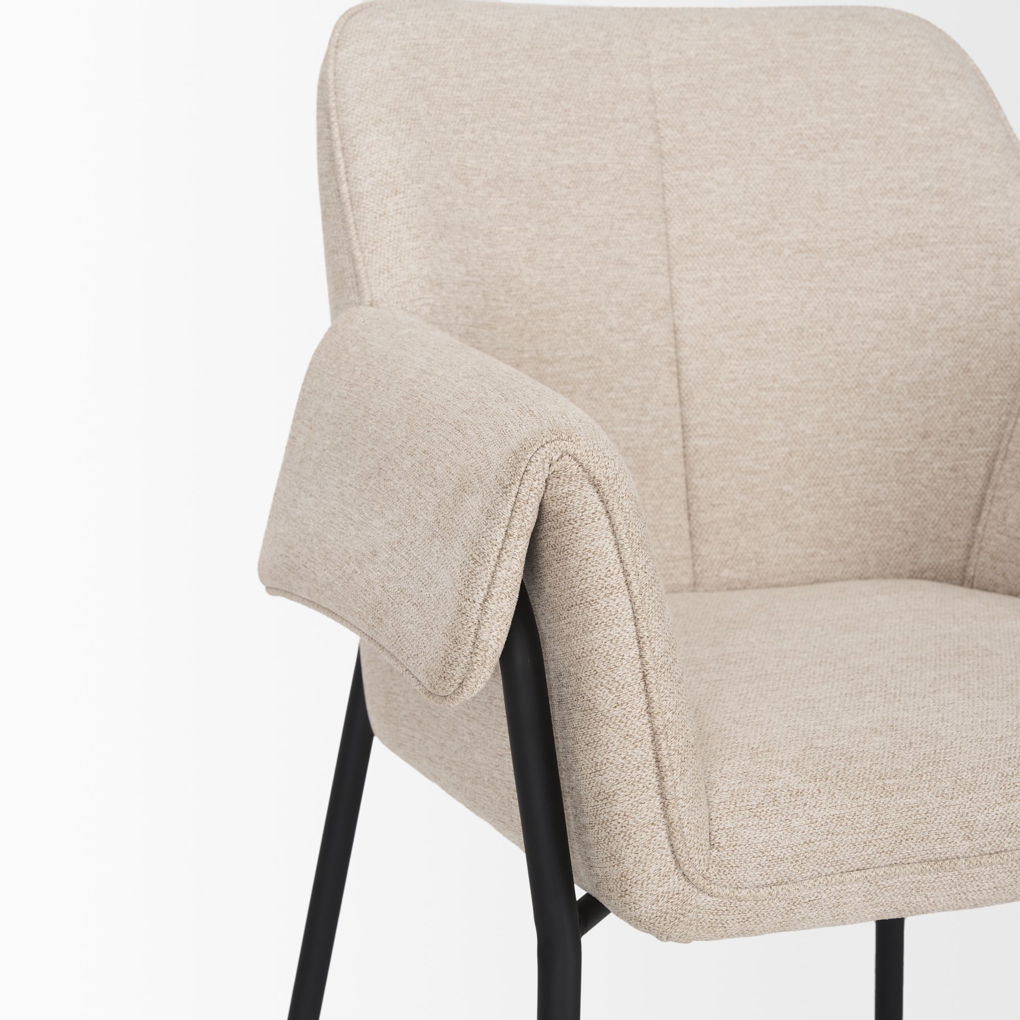 Mercana Brently Dining Chair with Oatmeal Fabric & Matte Black Metal Legs - Oatmeal