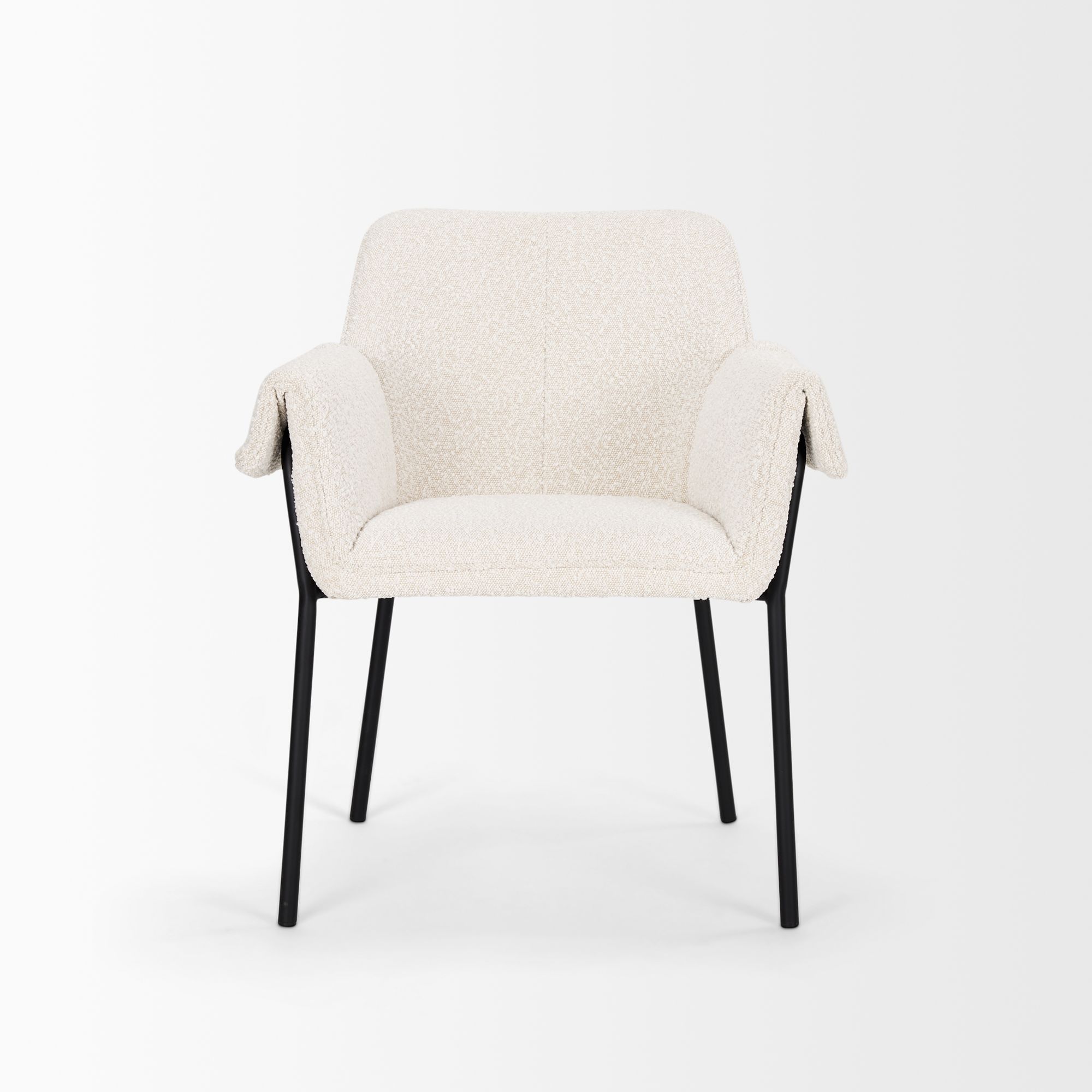 Mercana Brently Dining Chair with Cream Boucle Fabric & Matte Black Metal Legs - Cream