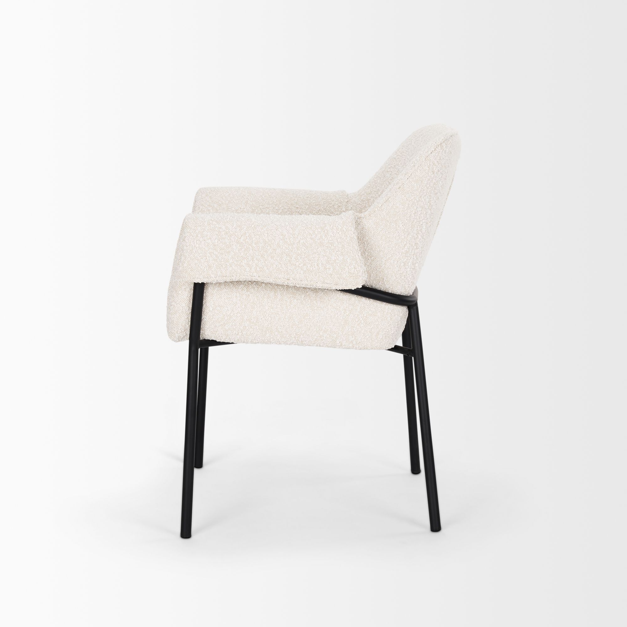 Mercana Brently Dining Chair with Cream Boucle Fabric & Matte Black Metal Legs - Cream