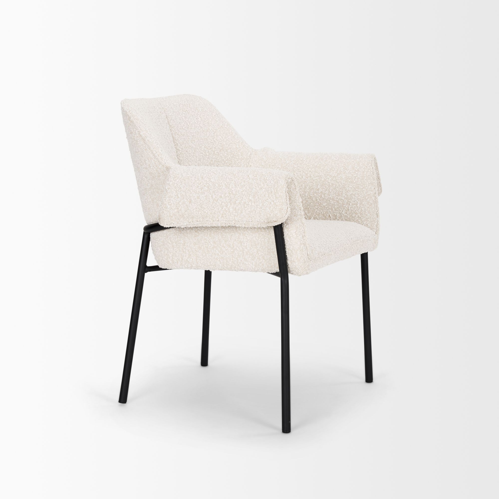 Mercana Brently Dining Chair with Cream Boucle Fabric & Matte Black Metal Legs - Cream