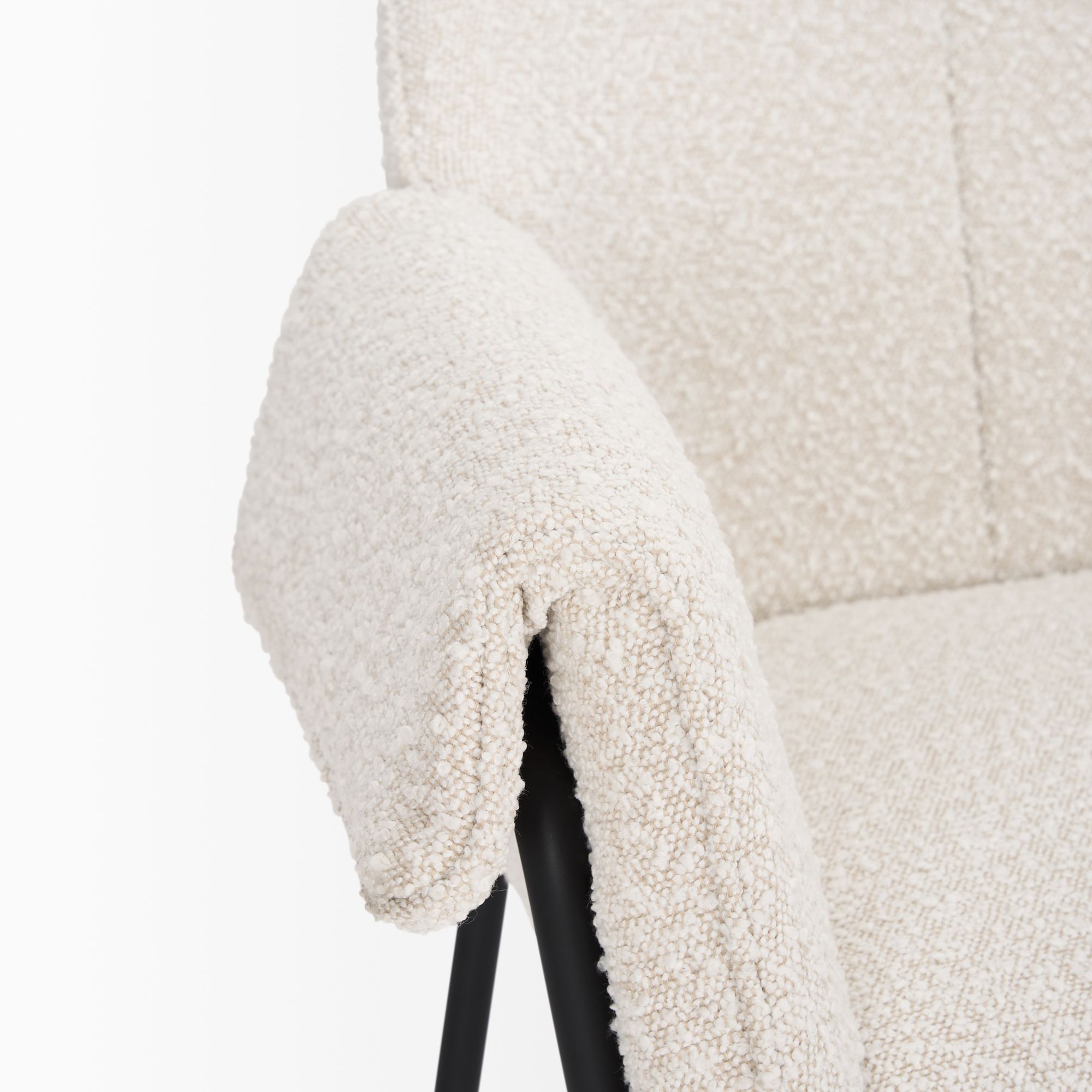 Mercana Brently Dining Chair with Cream Boucle Fabric & Matte Black Metal Legs - Cream