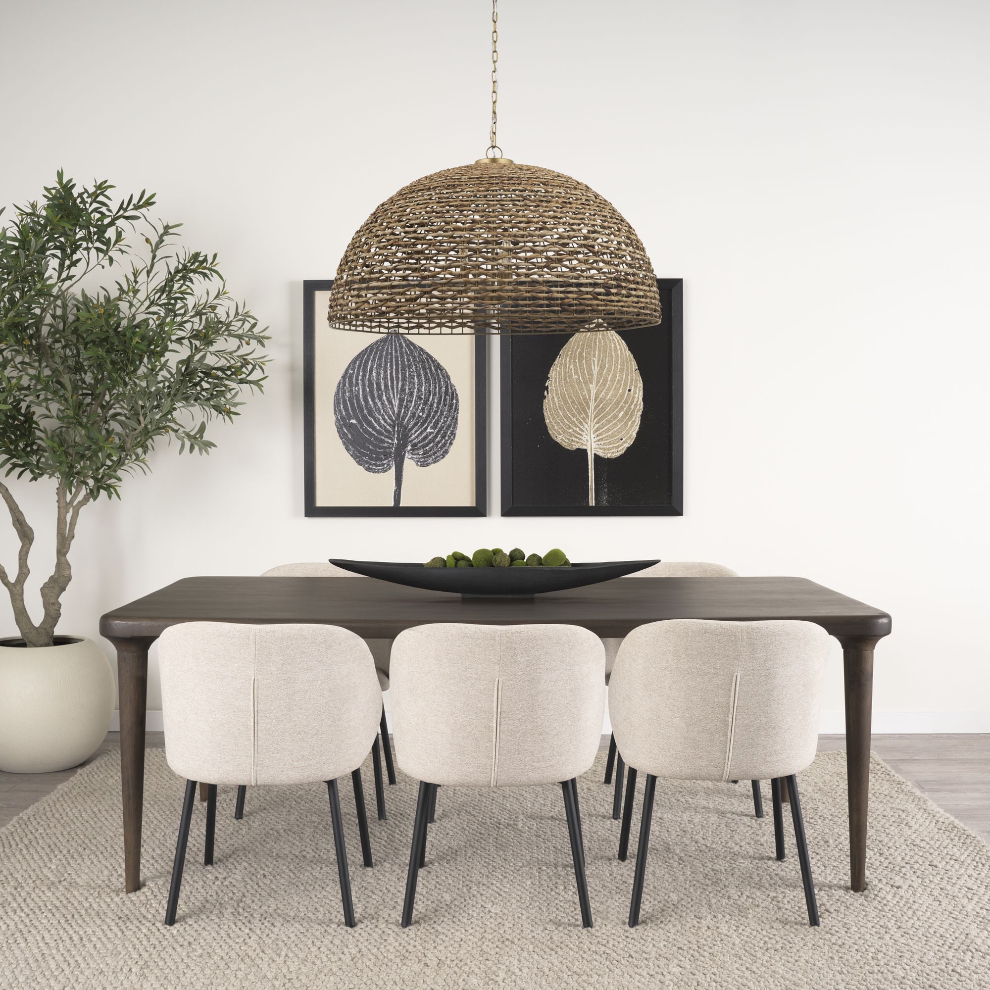 Mercana Shannon Dining Chair with Oatmeal Fabric & Matte Black Metal - Oatmeal