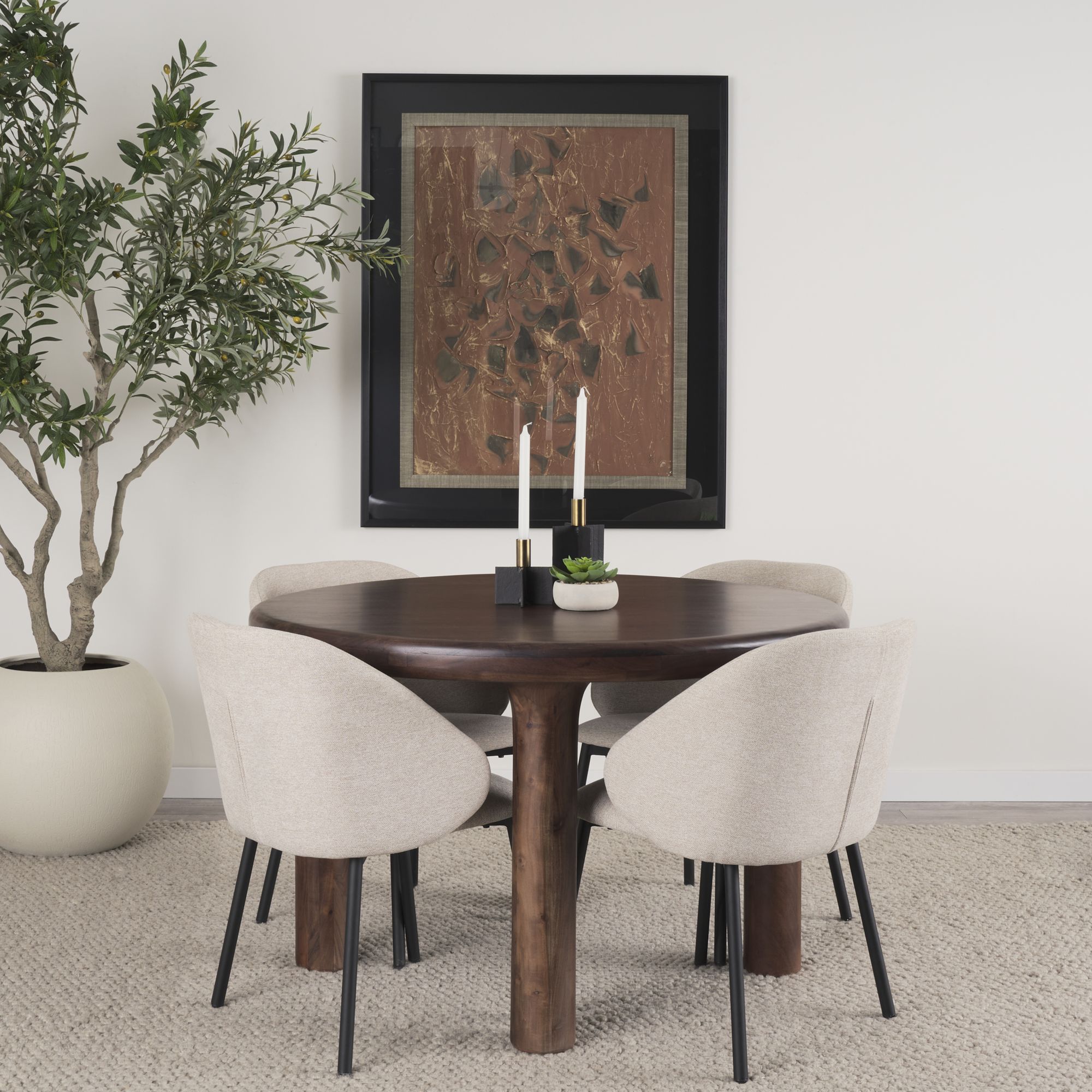 Mercana Shannon Dining Chair with Oatmeal Fabric & Matte Black Metal - Oatmeal