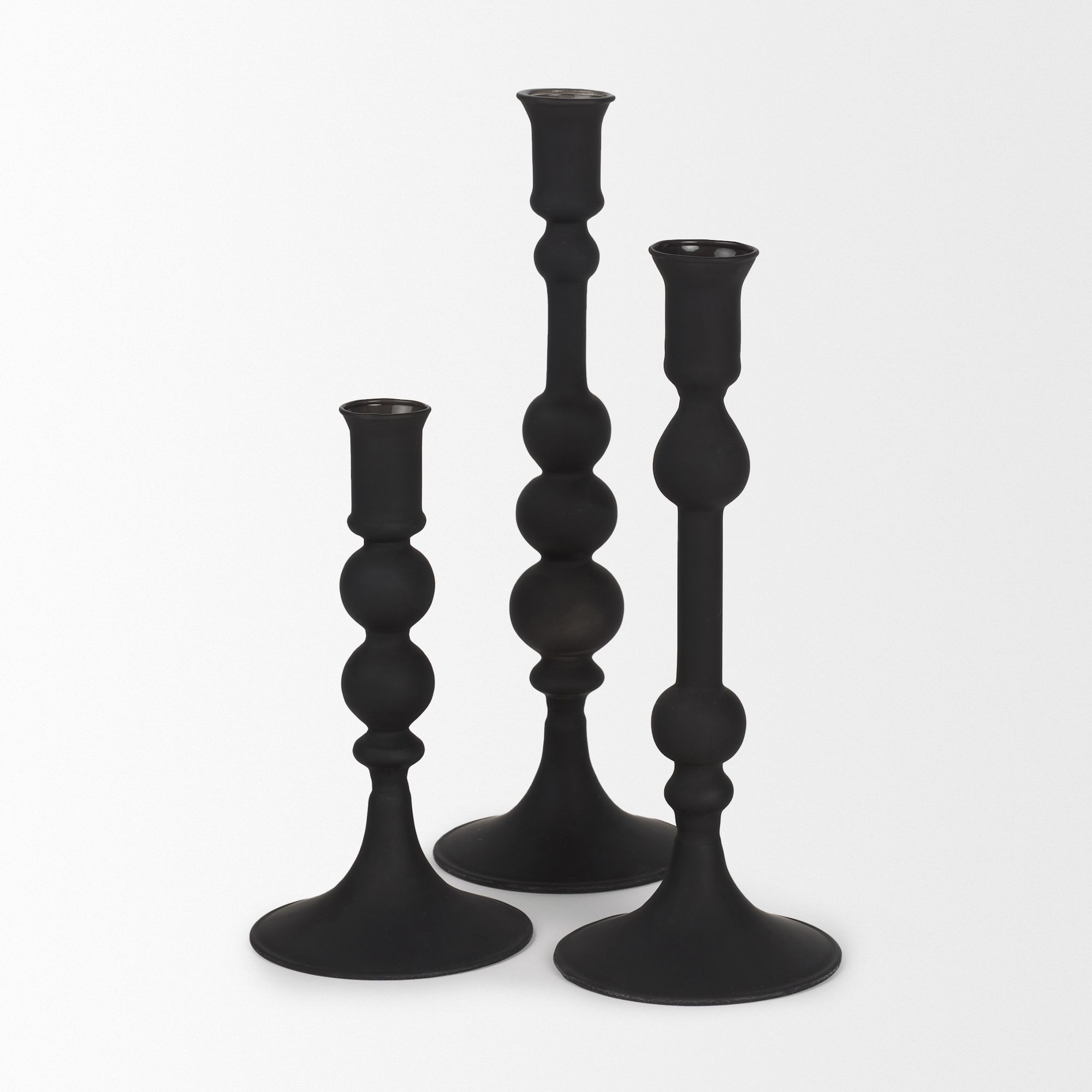 Mercana Haute Small Matte Black Blown Glass Candlestick