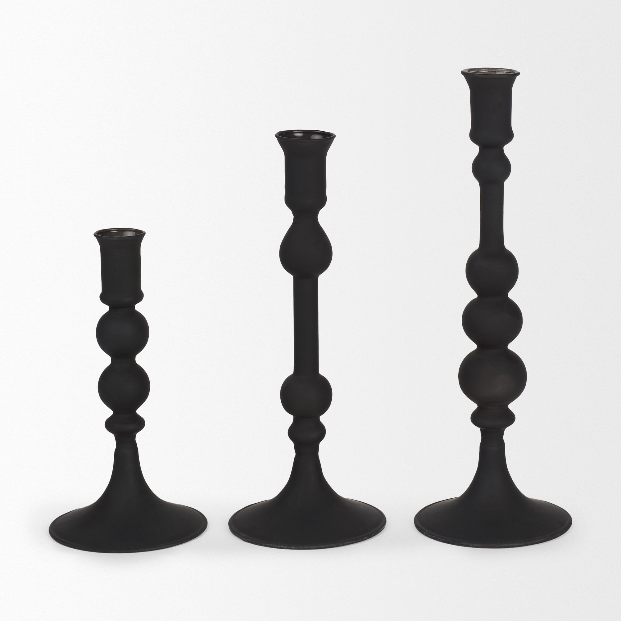 Mercana Haute Small Matte Black Blown Glass Candlestick