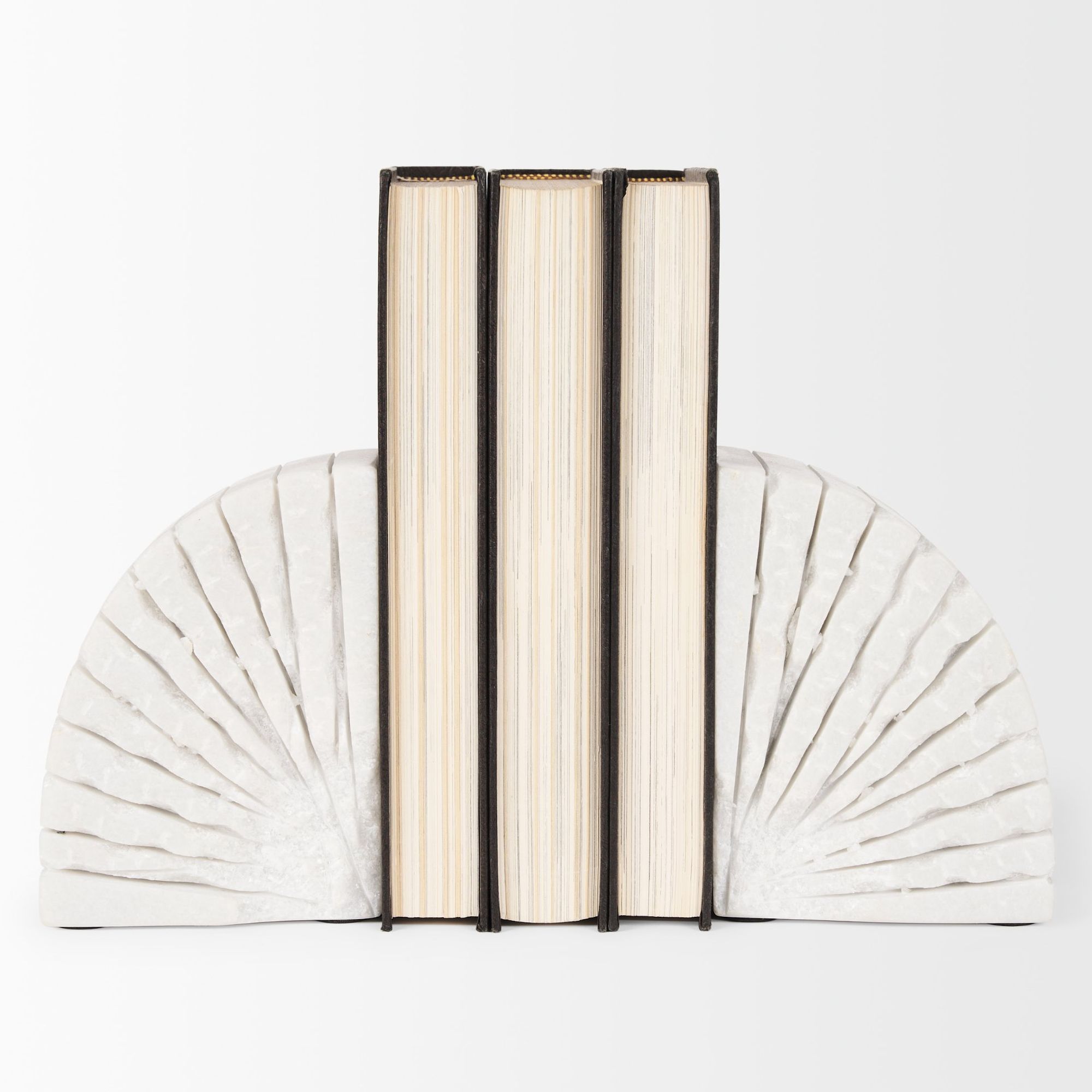 Mercana - Stept White Marble Bookends Rough Carving (Set of 2)