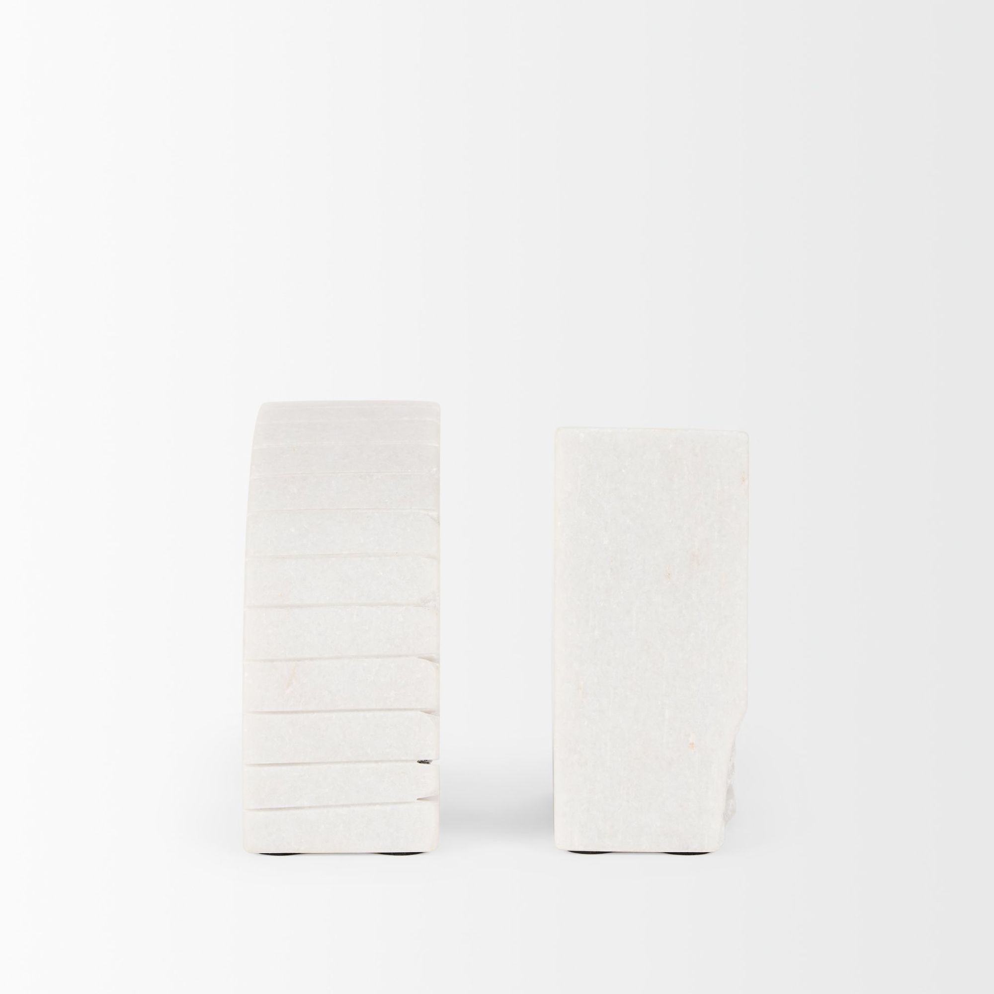 Mercana - Stept White Marble Bookends Rough Carving (Set of 2)