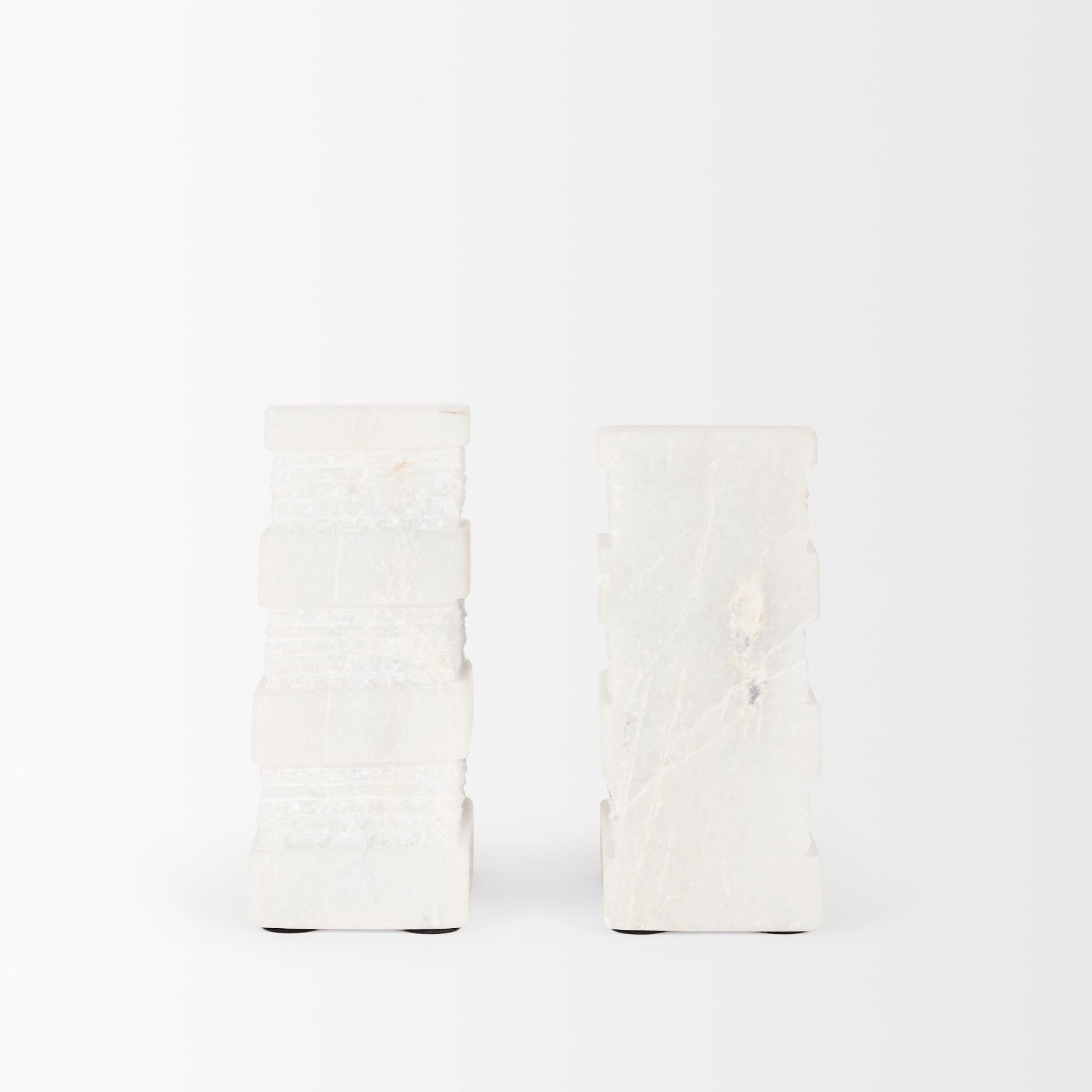 Mercana - Cavetto White Marble Bookends with Rough Carving (Set of 2)