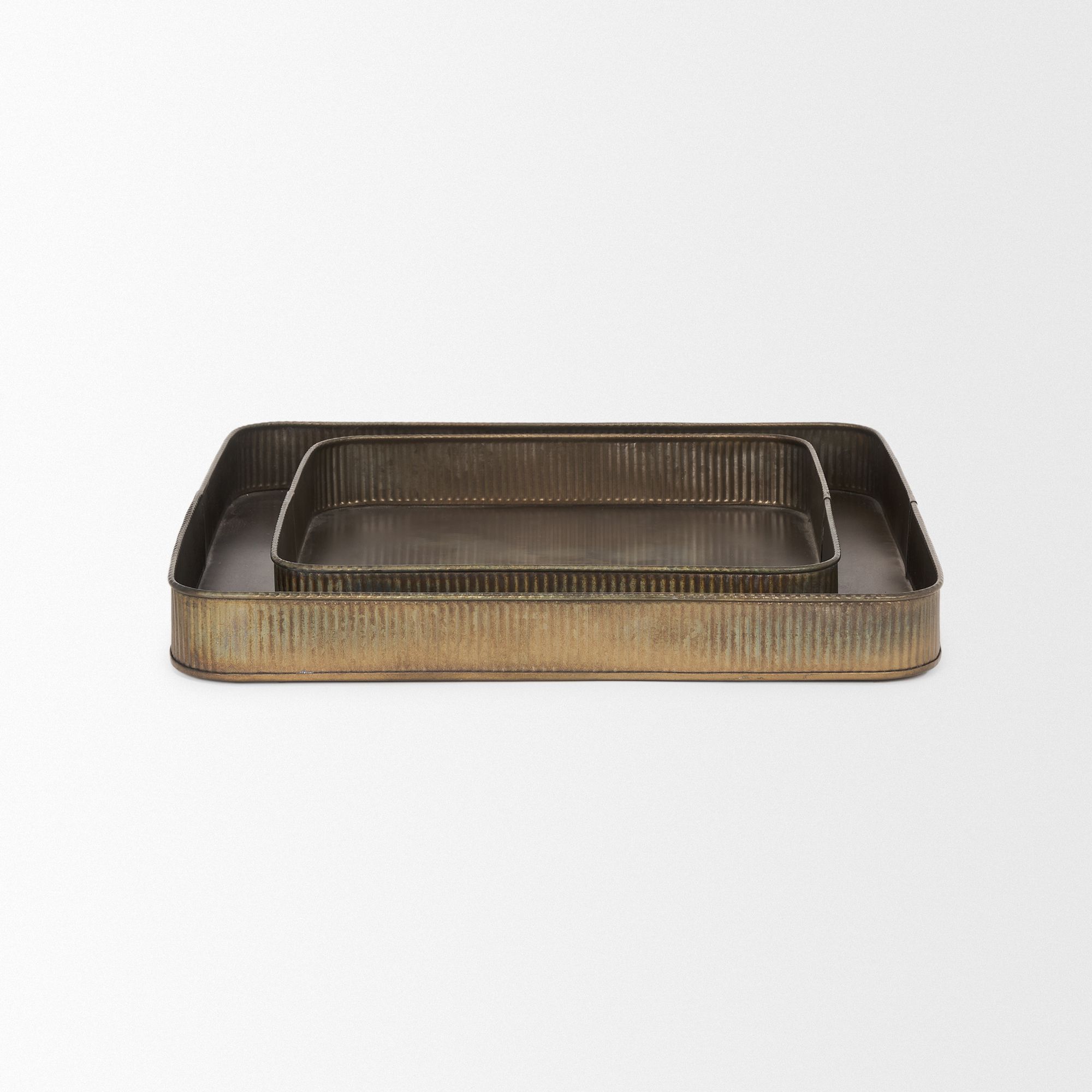 Mercana Varun Square Metal Tray (Set of 2) - Brass