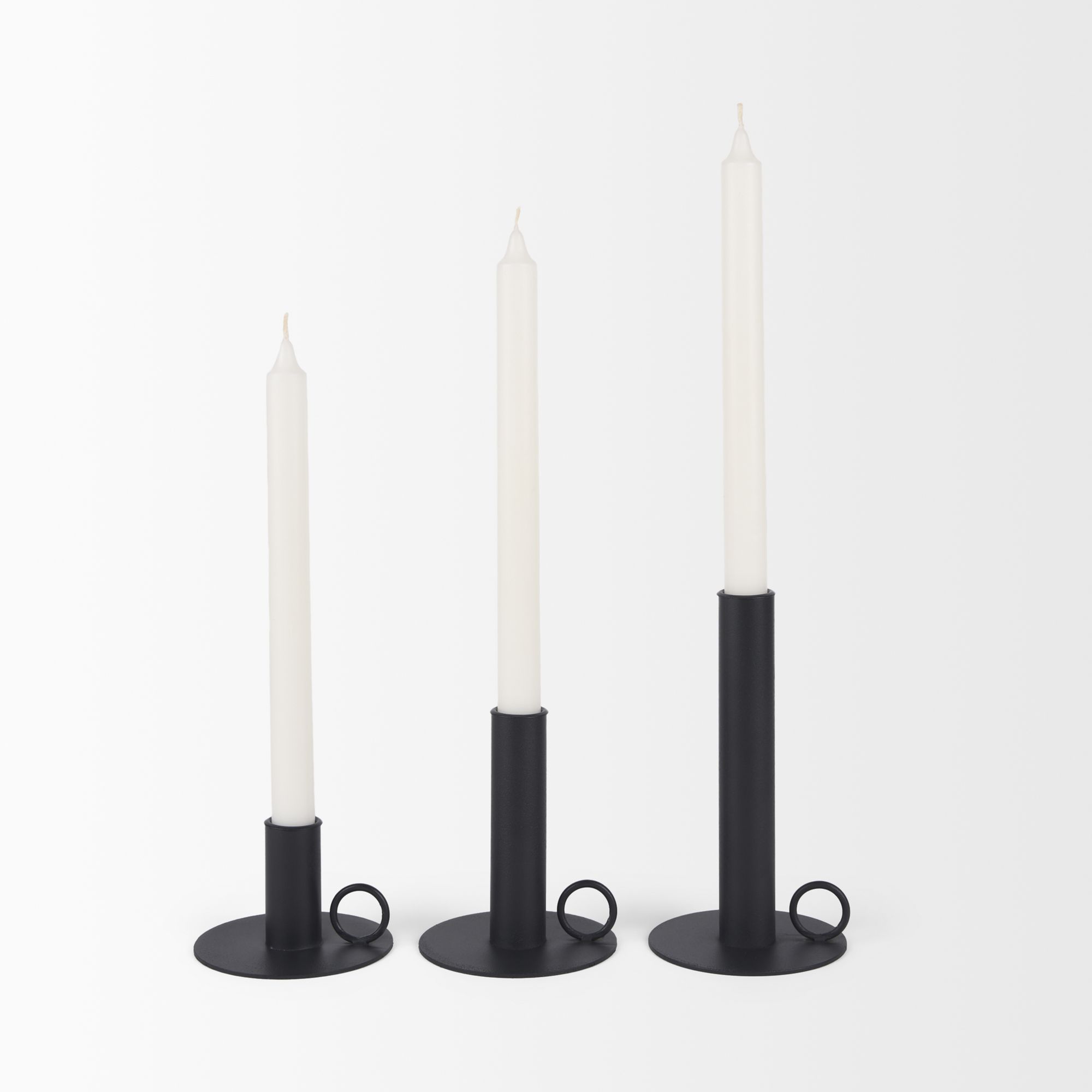 Mercana - Noir Matte Black Metal Candle Holders (Set of 3)