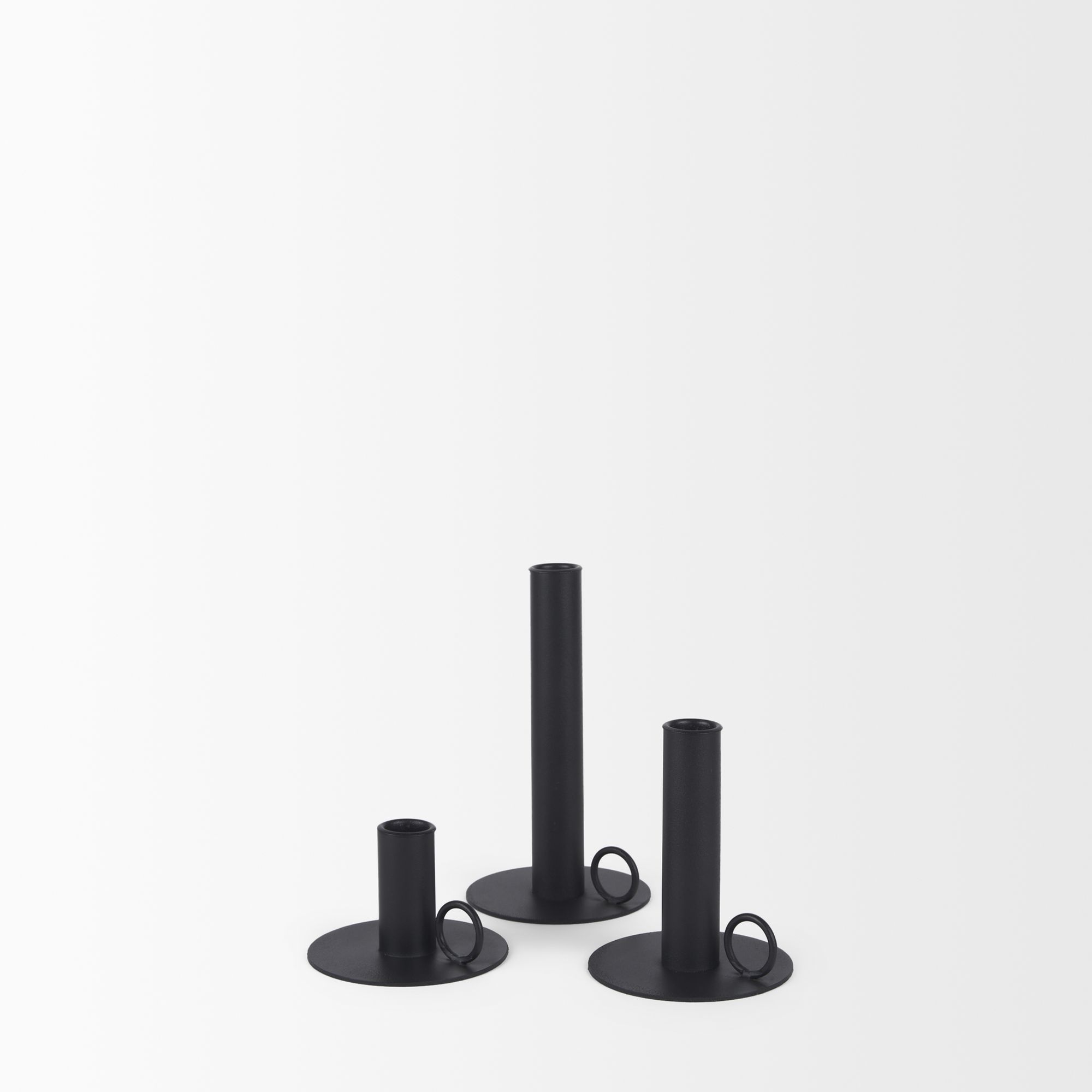 Mercana - Noir Matte Black Metal Candle Holders (Set of 3)