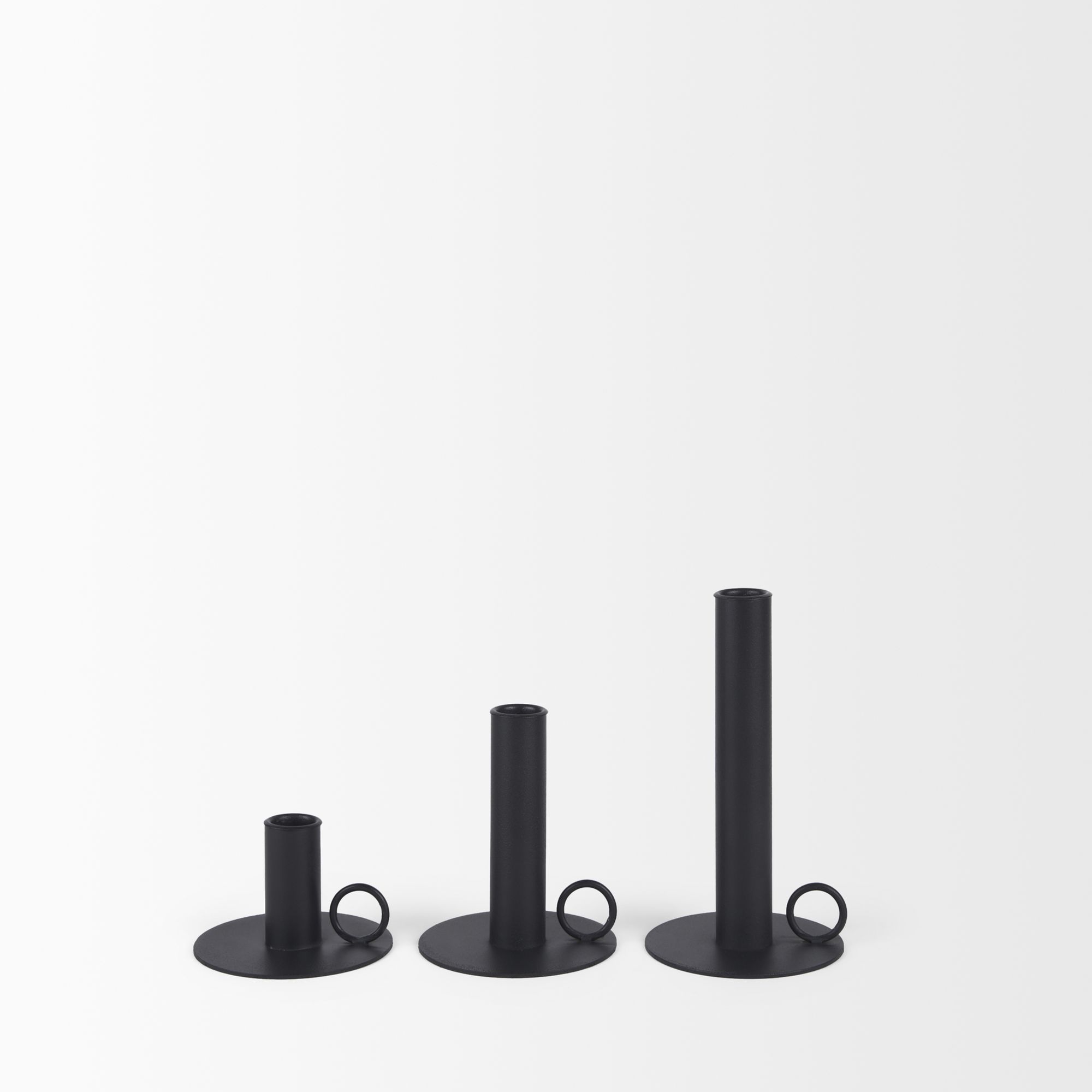 Mercana - Noir Matte Black Metal Candle Holders (Set of 3)