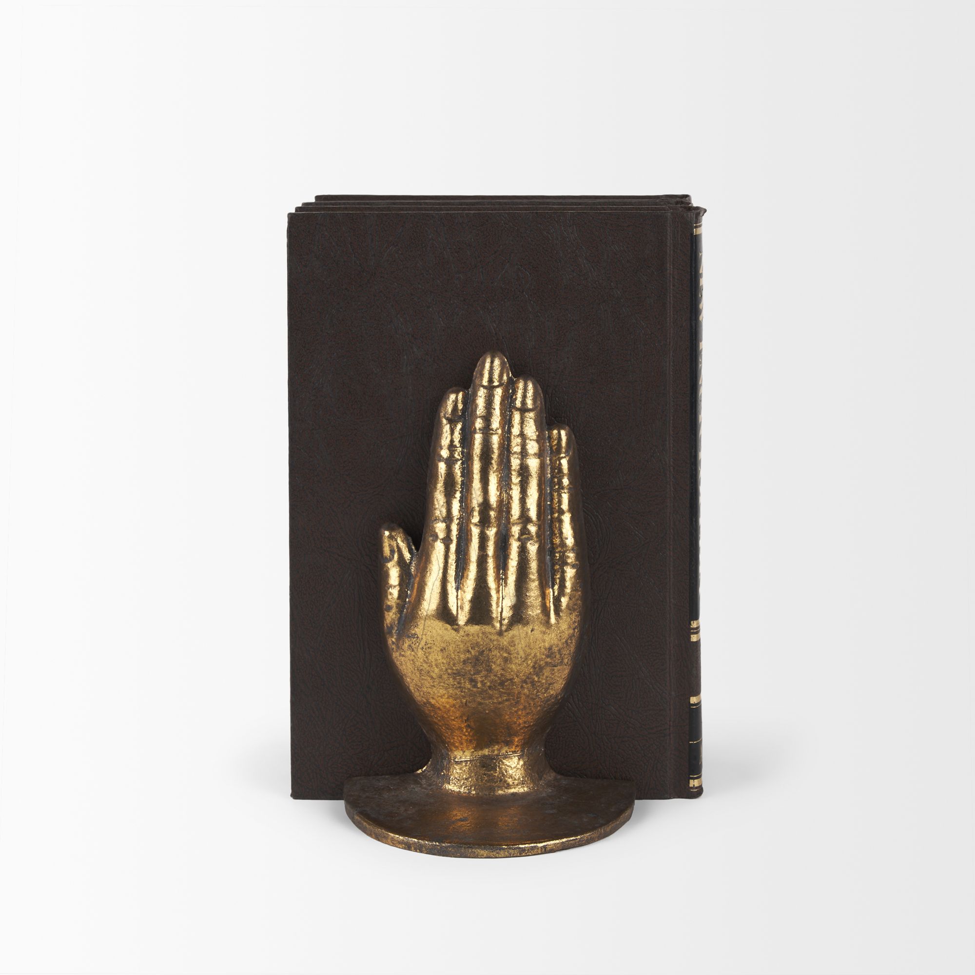 Mercana Praying Hands Cast Iron Book Ends - Gold