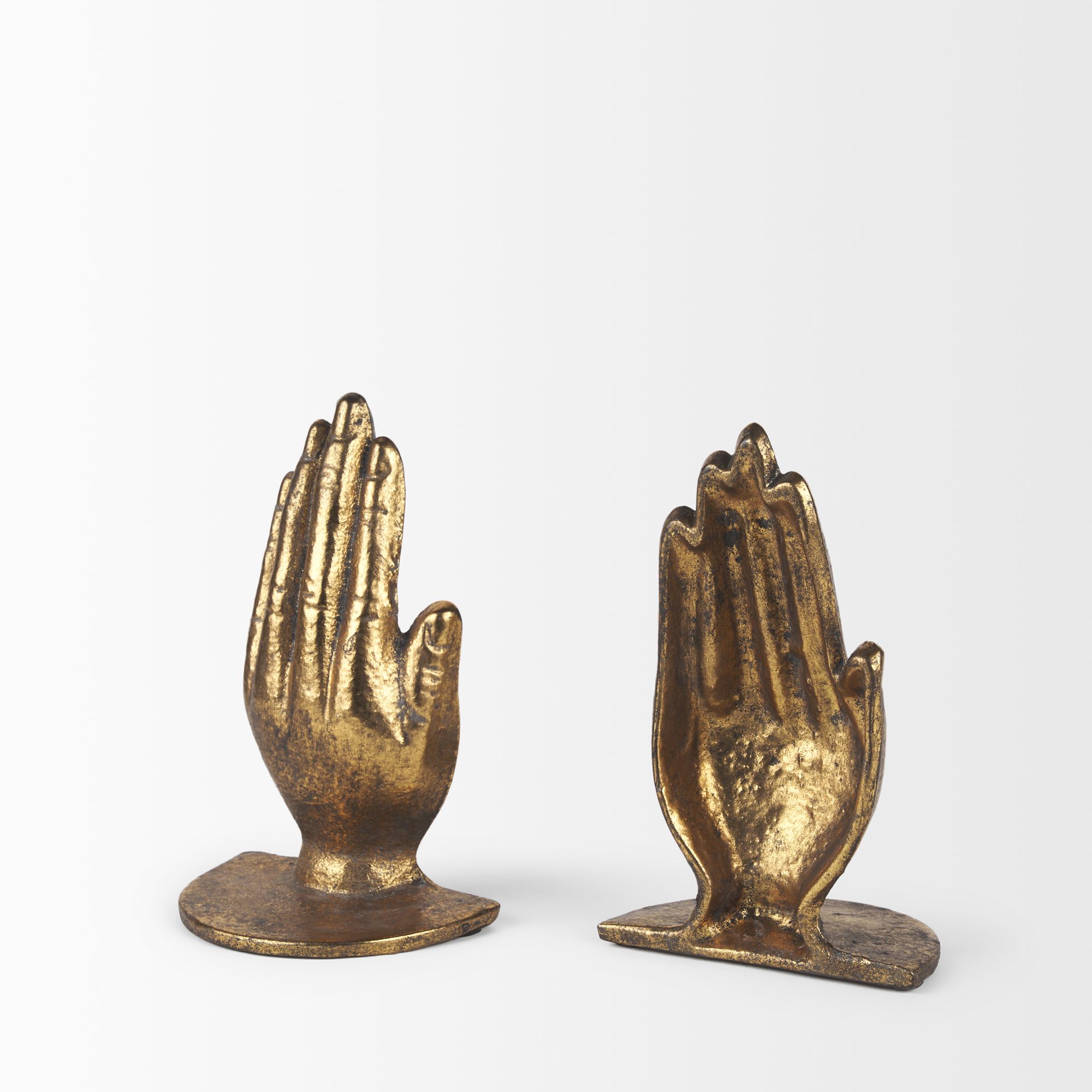 Mercana Praying Hands Cast Iron Book Ends - Gold