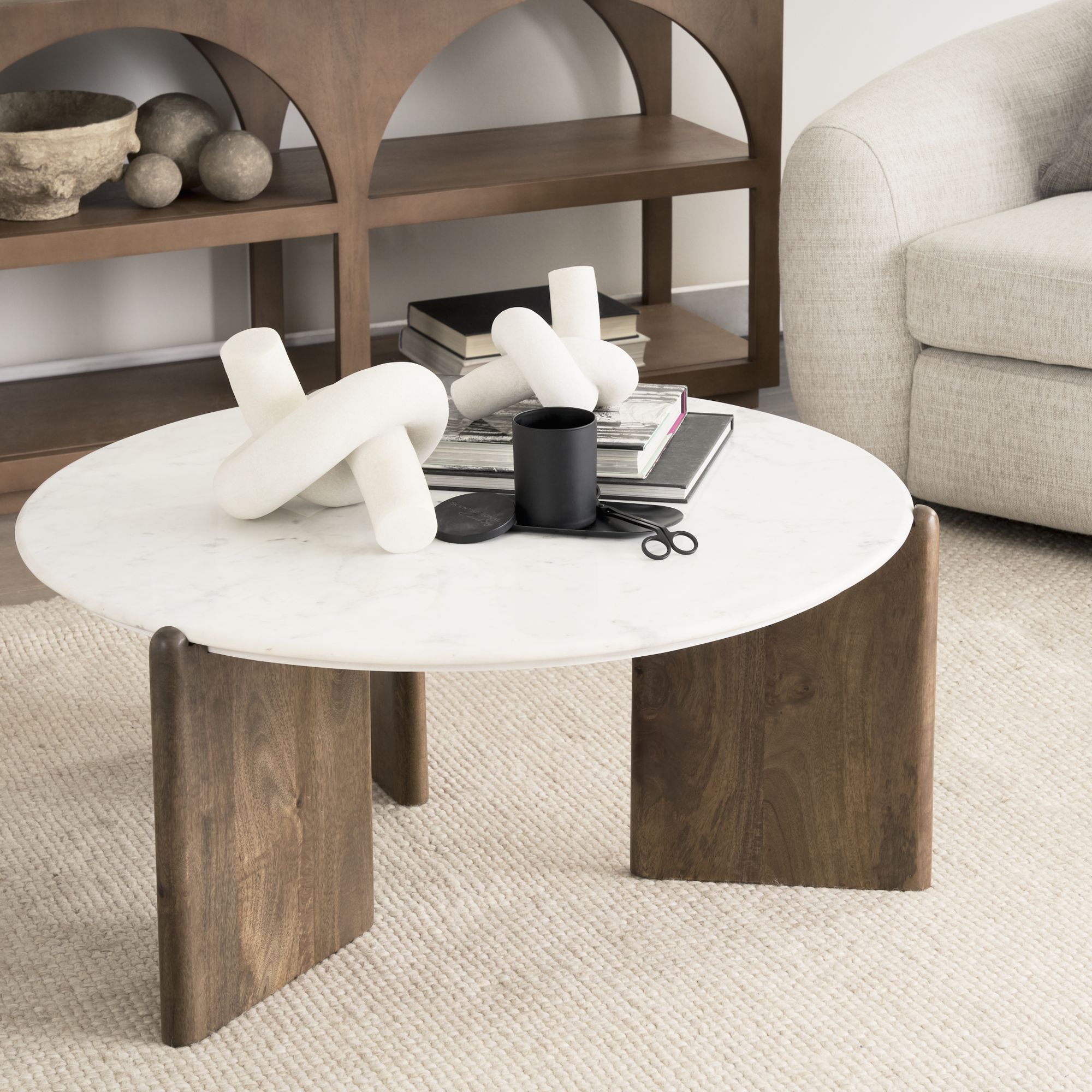 Mercana - Rumer Dark Brown Wood with White Marble Coffee Table