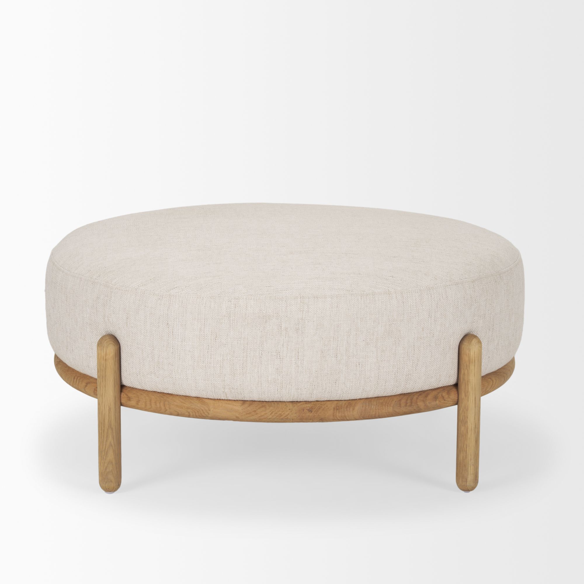 Mercana Gwynn Ottoman with Light Brown Wood - Light Brown, Fabric