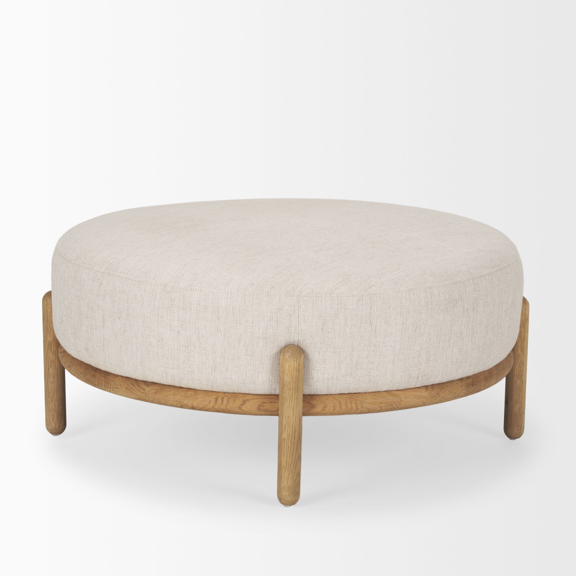 Mercana Gwynn Ottoman with Light Brown Wood - Light Brown, Fabric