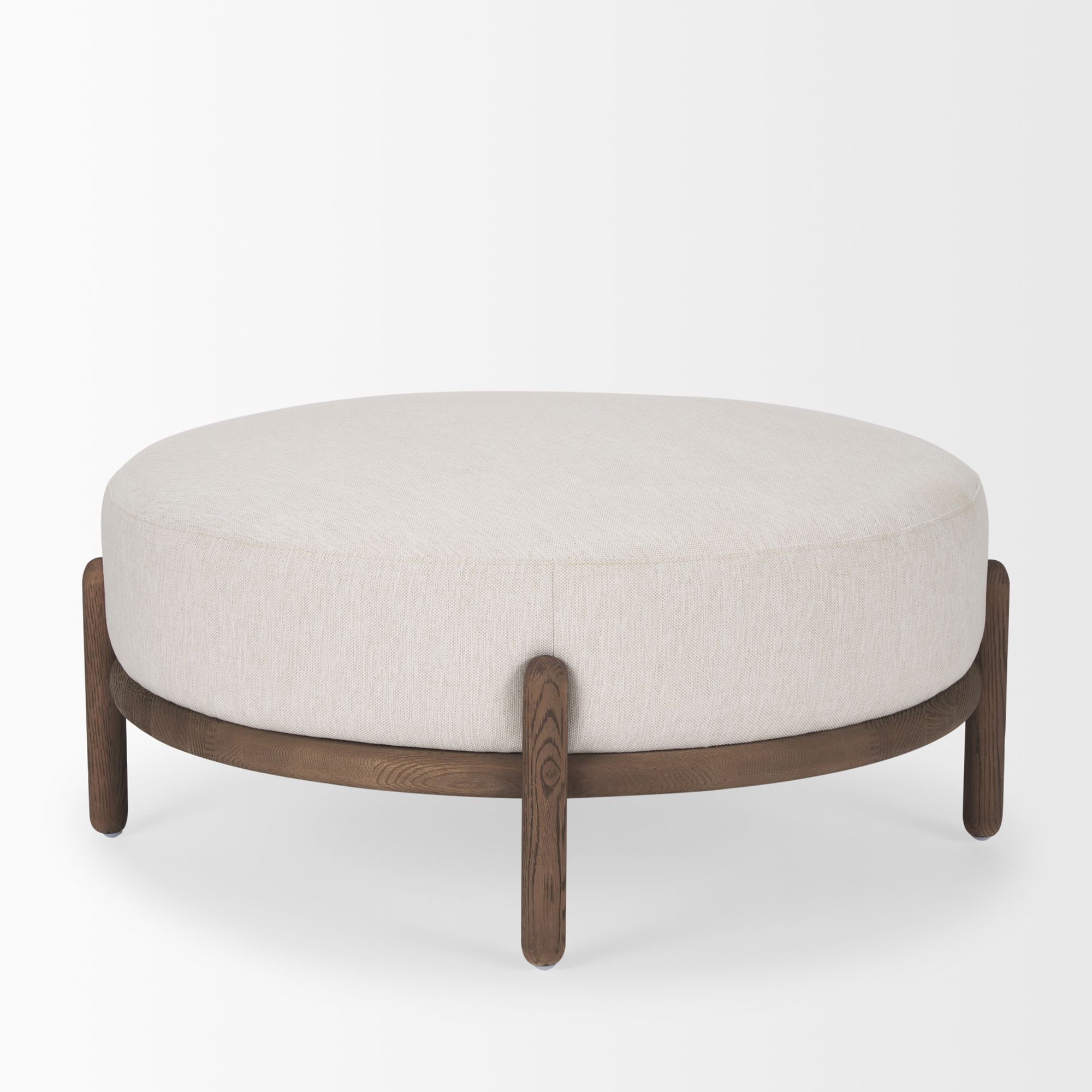 Mercana Gwynn Ottoman with Light Brown Wood - Dark Brown, Fabric