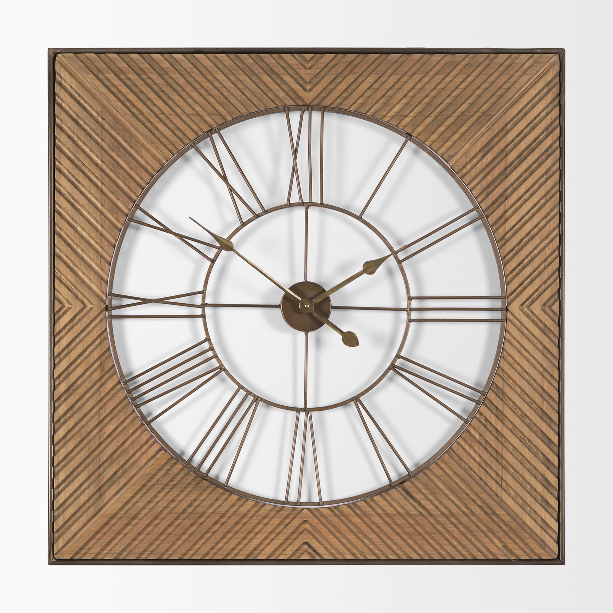 Mercana - Rondell Light Brown Wood/Gold Metal Wall Clock