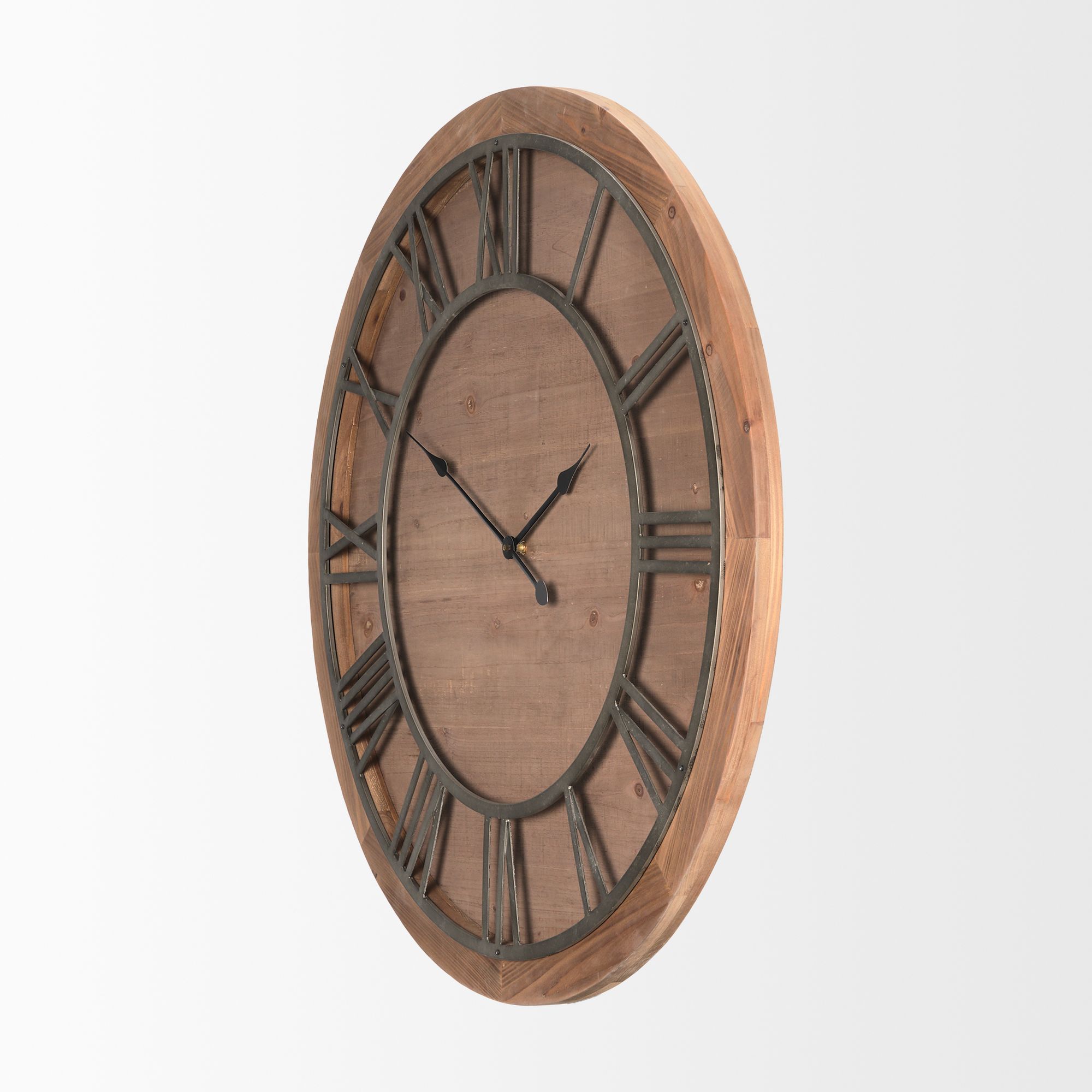 Mercana - Raul Medium Brown Wood/Silver Metal Wall Clock