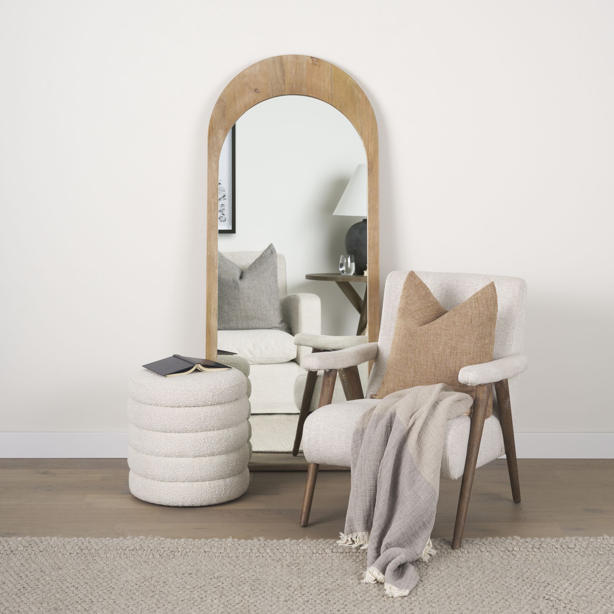 Mercana Celeste Wood Arched Floor Mirror - Light Brown