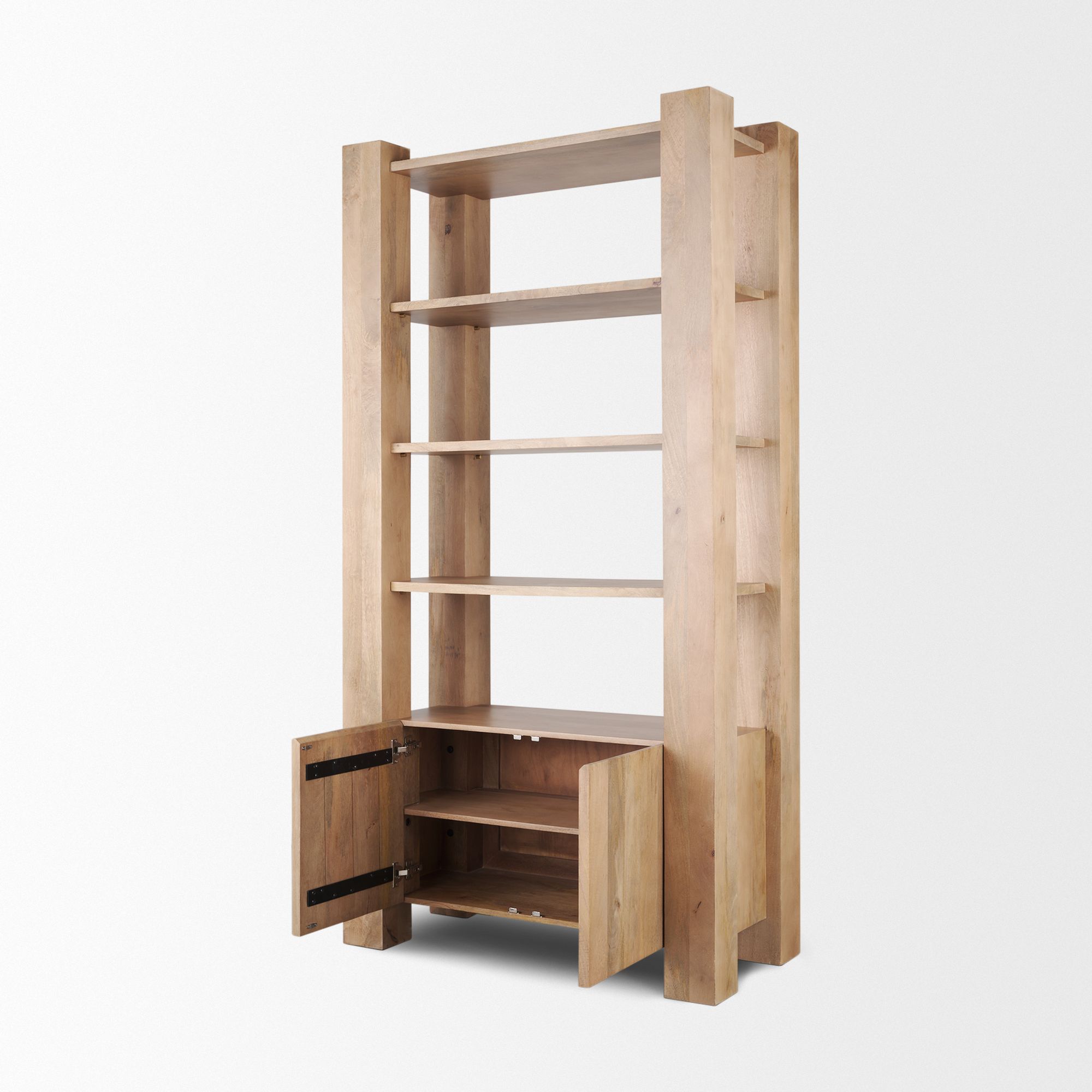 Mercana - Beth Light Brown Wood with Open and Closed Storage Shelving Unit