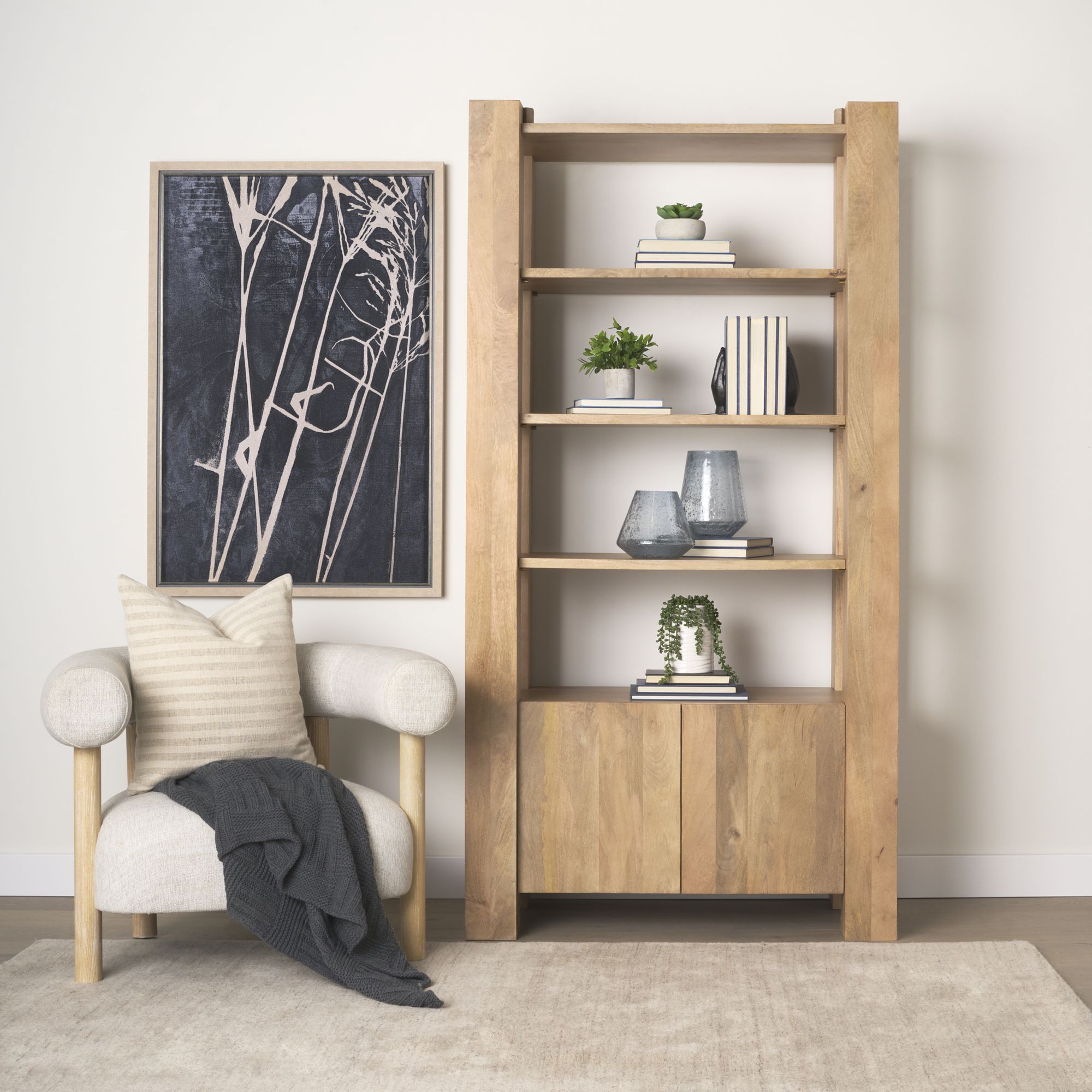 Mercana - Beth Light Brown Wood with Open and Closed Storage Shelving Unit