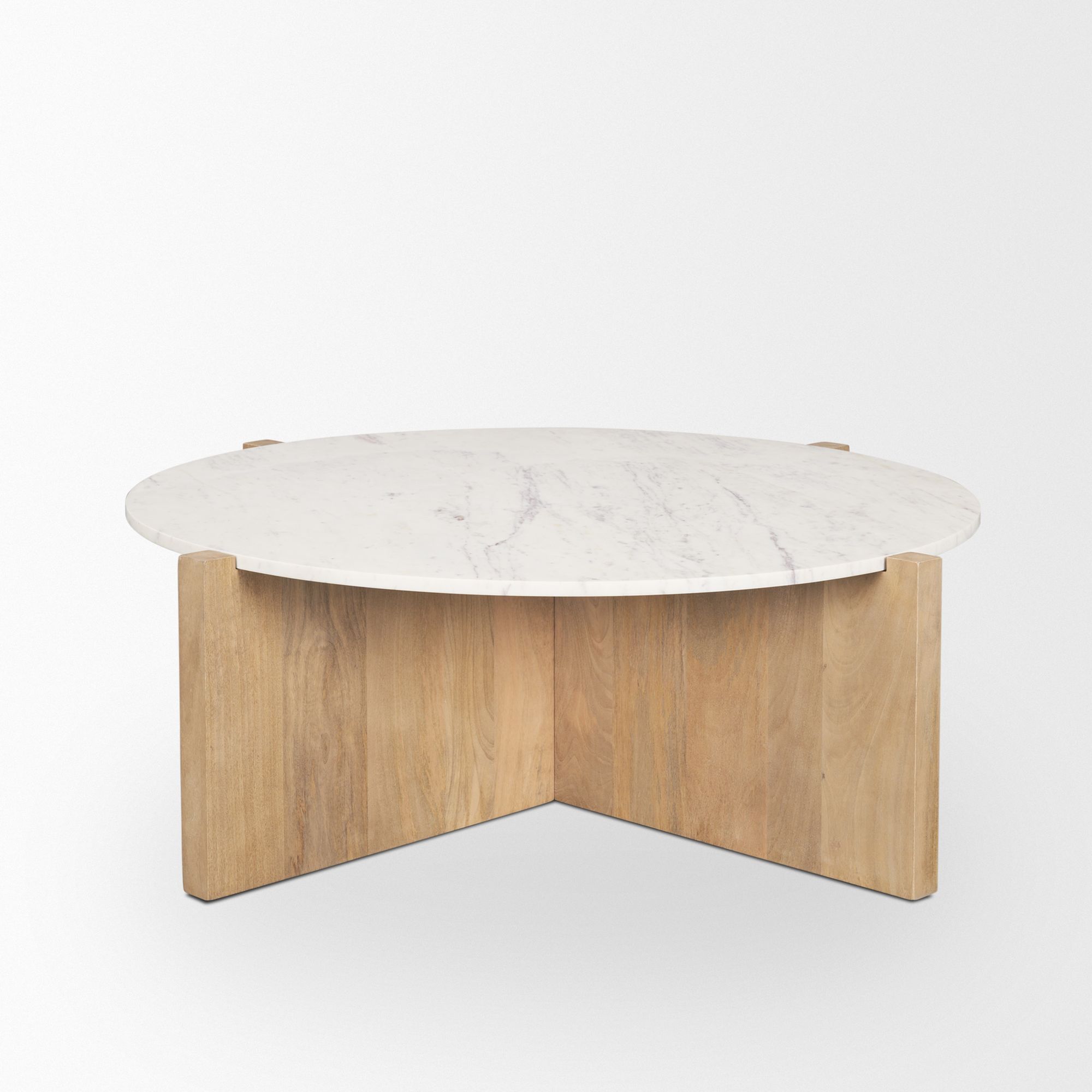 Mercana Bianca Round Coffee Table with Round Marble Top - Light Brown