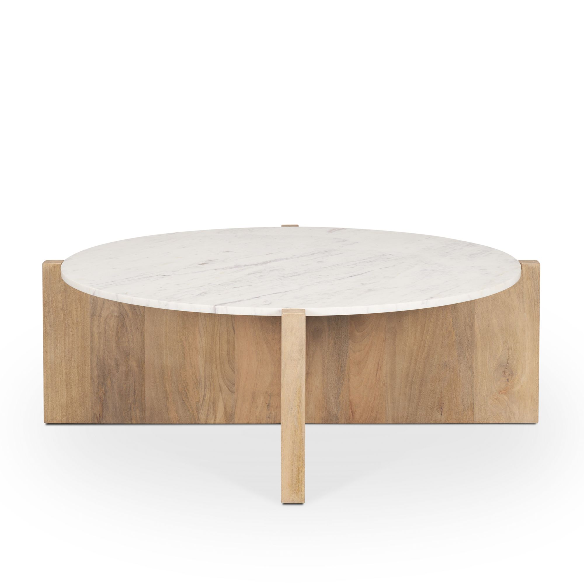 Mercana Bianca Round Coffee Table with Round Marble Top - Light Brown