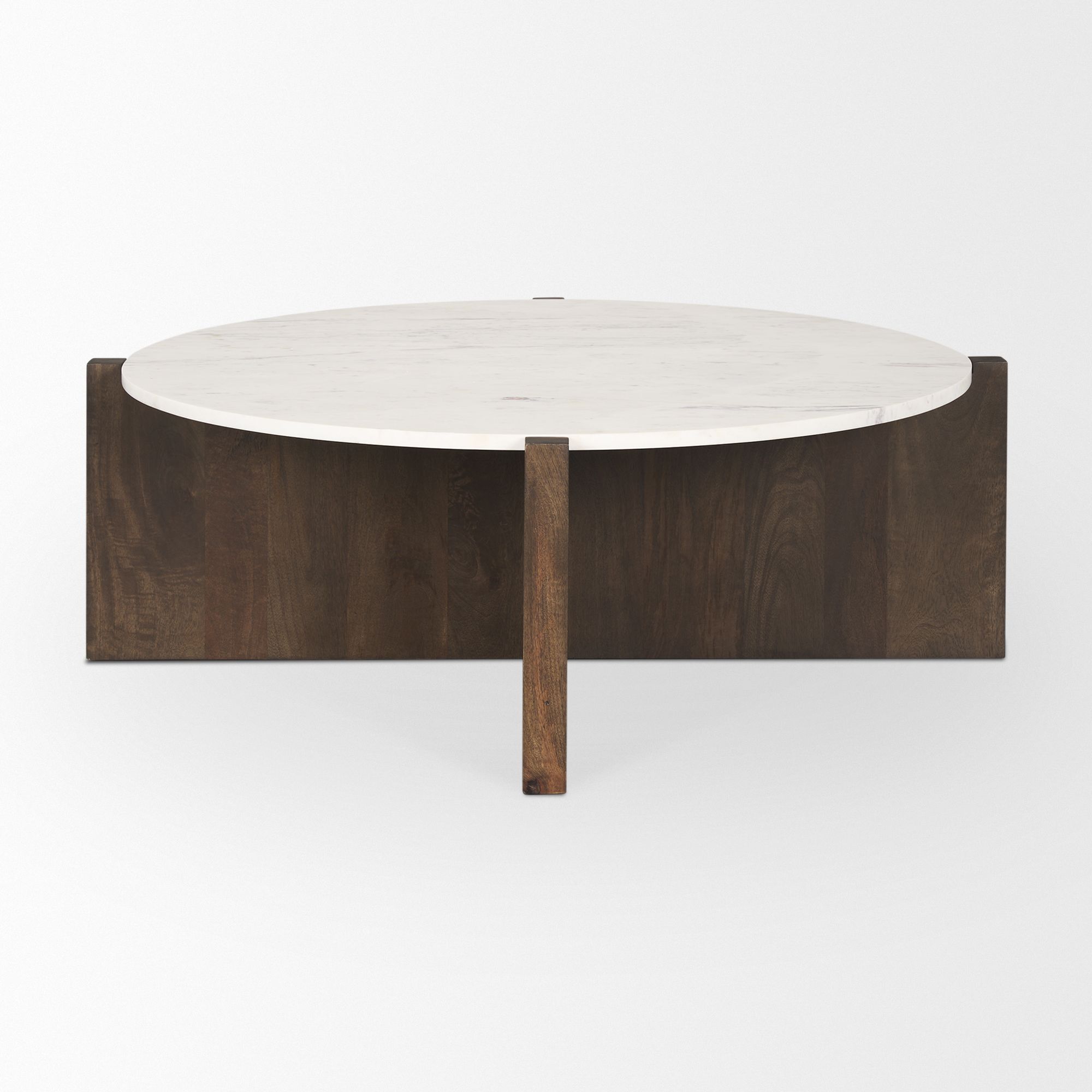 Mercana Bianca Round Coffee Table with Marble Round Top - Dark Brown