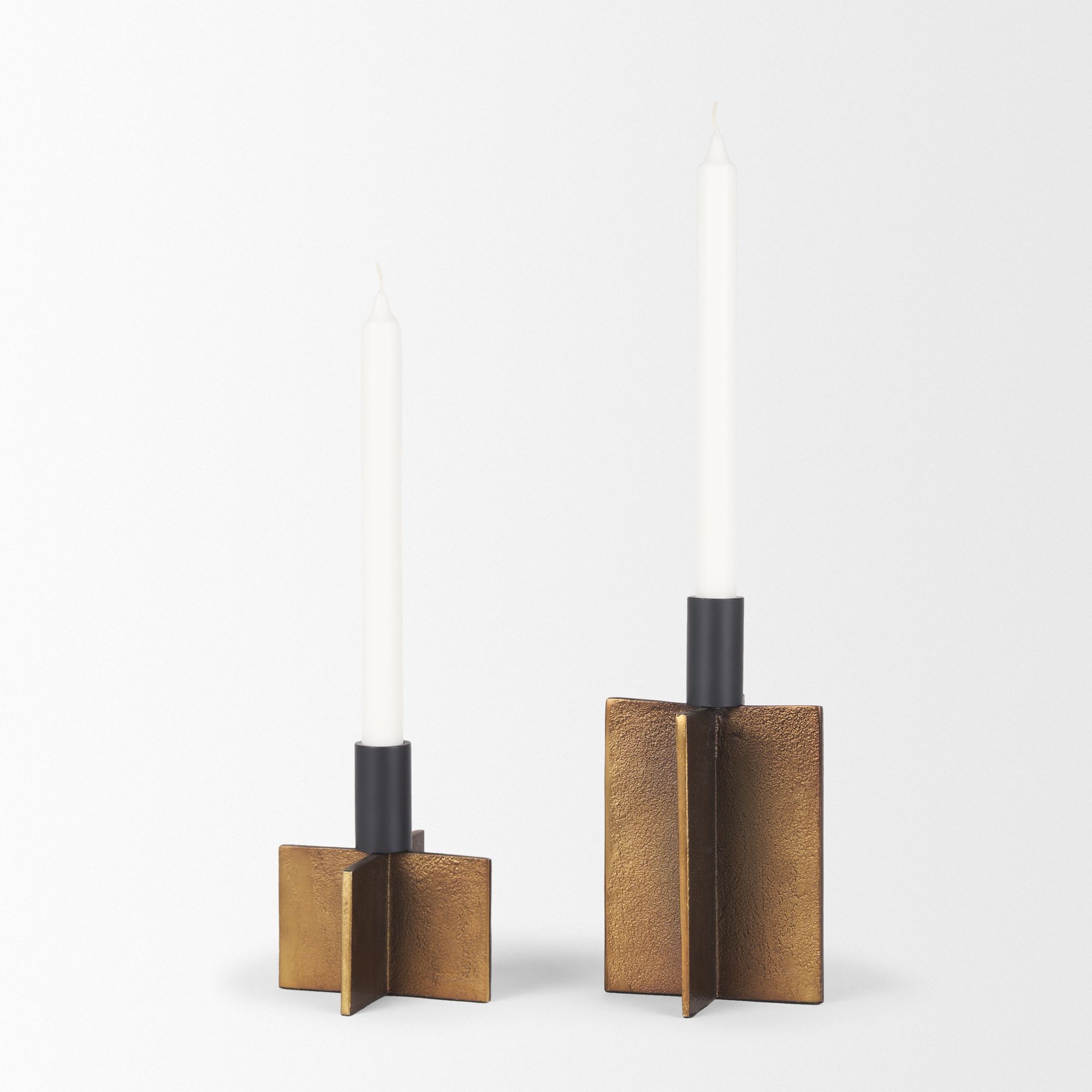 Mercana Pia Candleholders with Black Metal Taper (Set of 2) - Gold