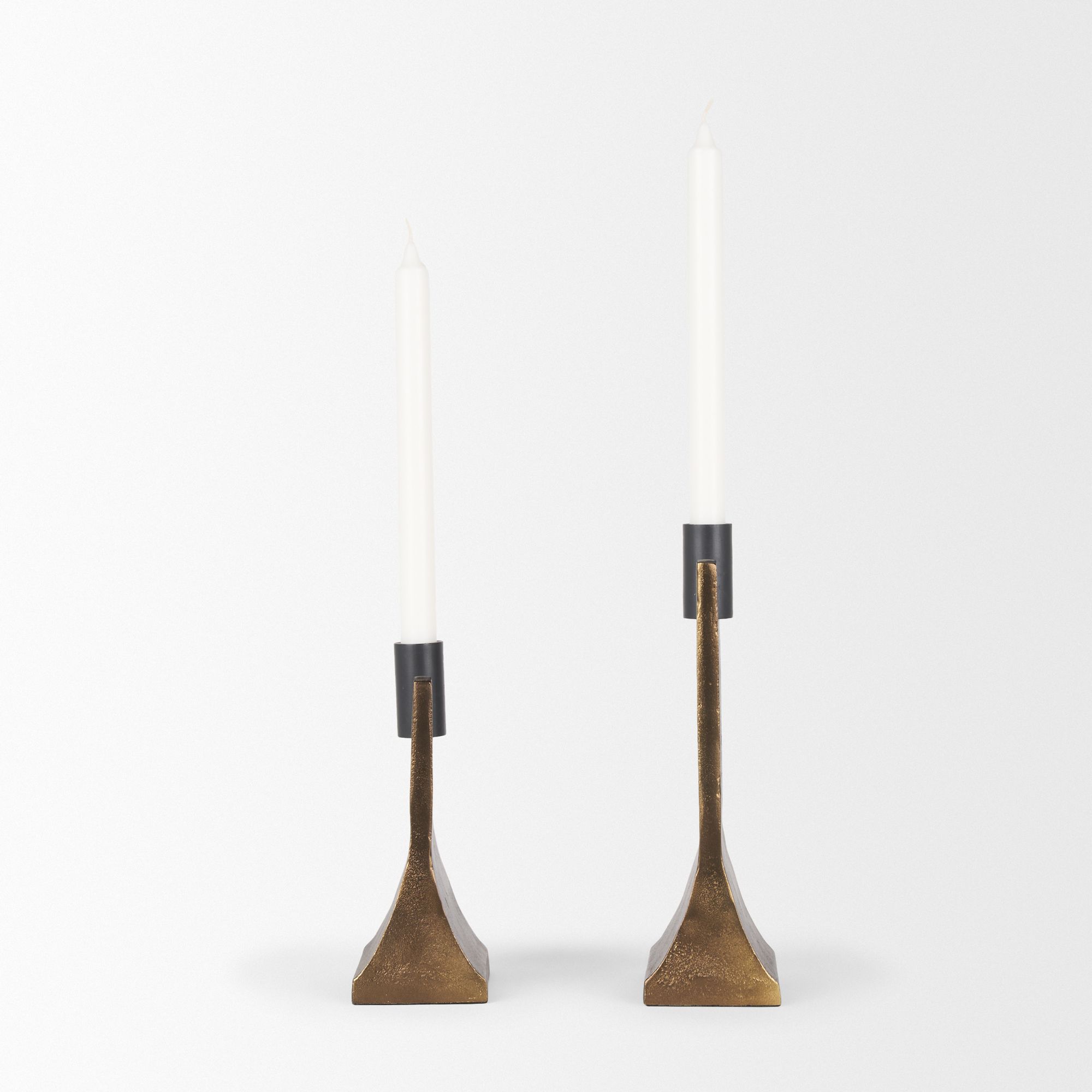 Mercana Polli Candleholders with Matte Black Metal Taper (Set of 2) - Gold