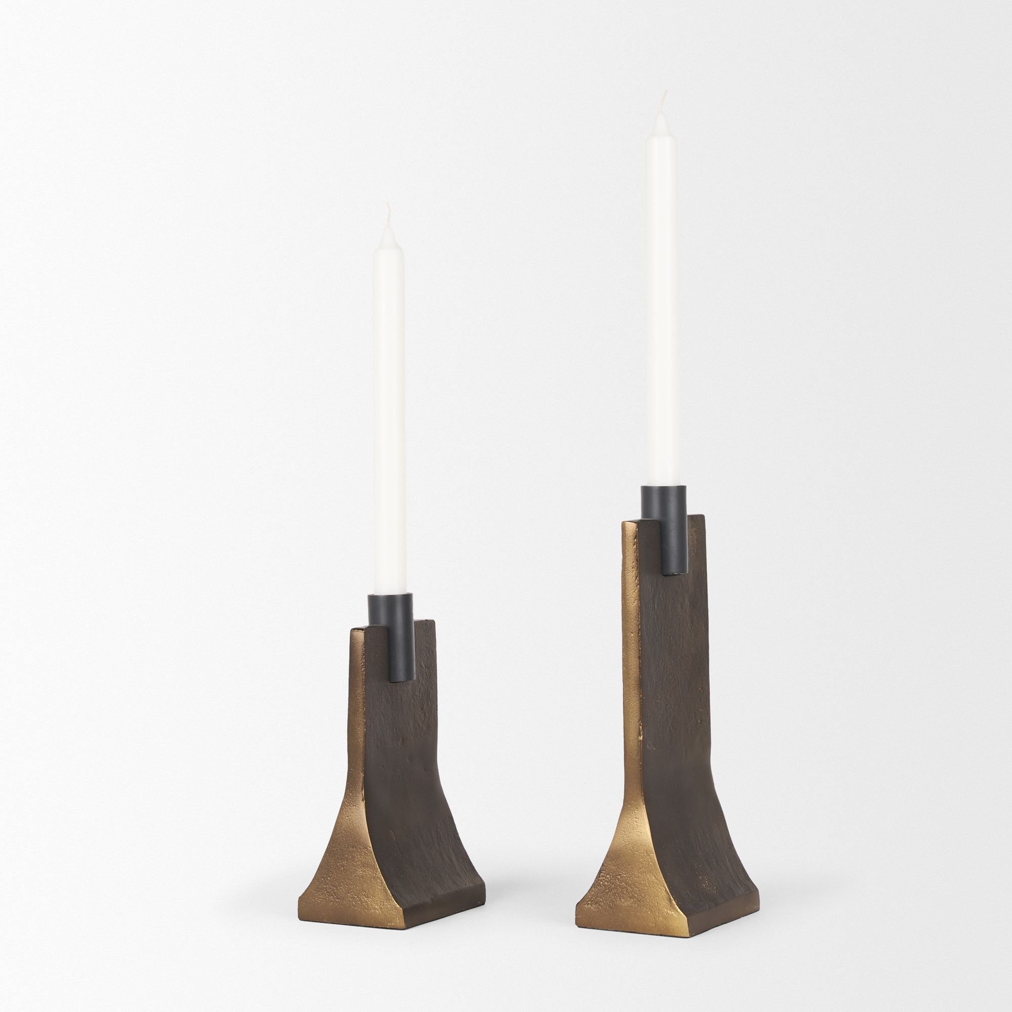 Mercana Polli Candleholders with Matte Black Metal Taper (Set of 2) - Gold