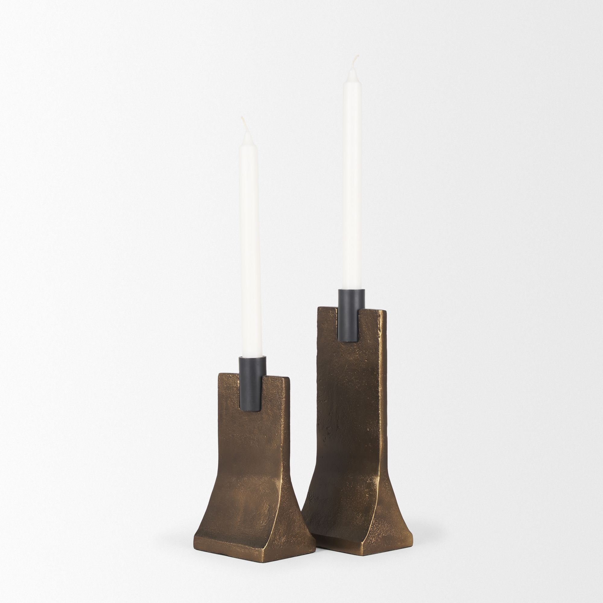 Mercana Polli Candleholders with Matte Black Metal Taper (Set of 2) - Gold