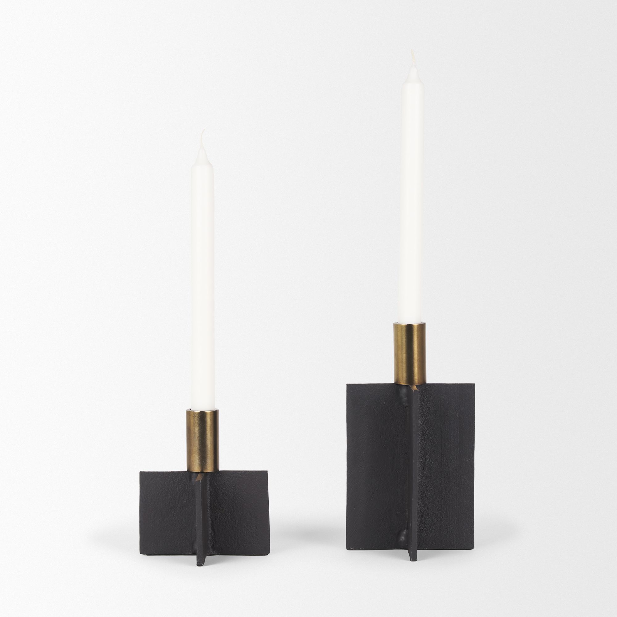 Mercana Pia Candleholder with Brushed Gold Metal Taper (Set of 2) - Black